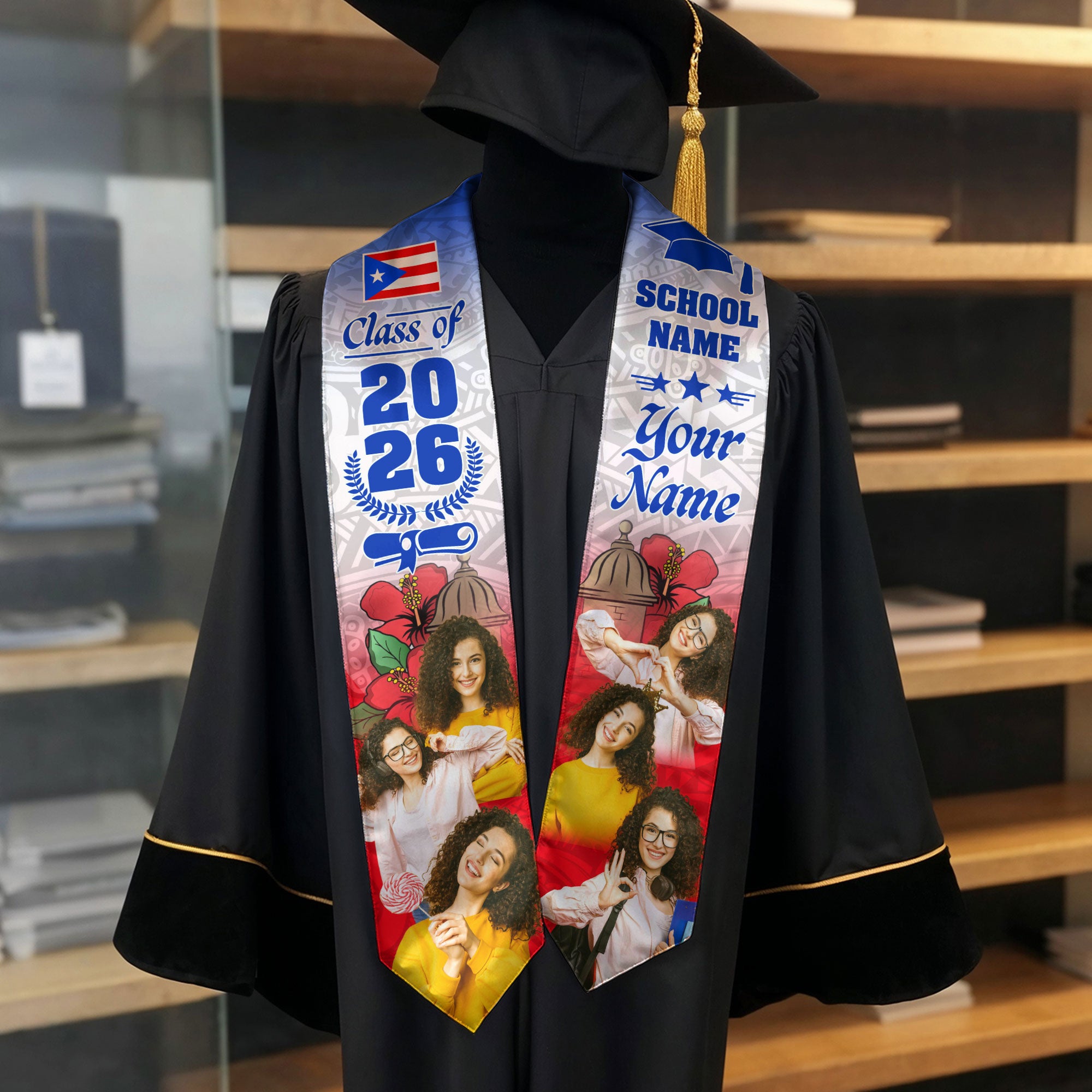 2026 Puerto Rico Graduation Stole, Puerto Rican Flag Sash, Made With Your Details