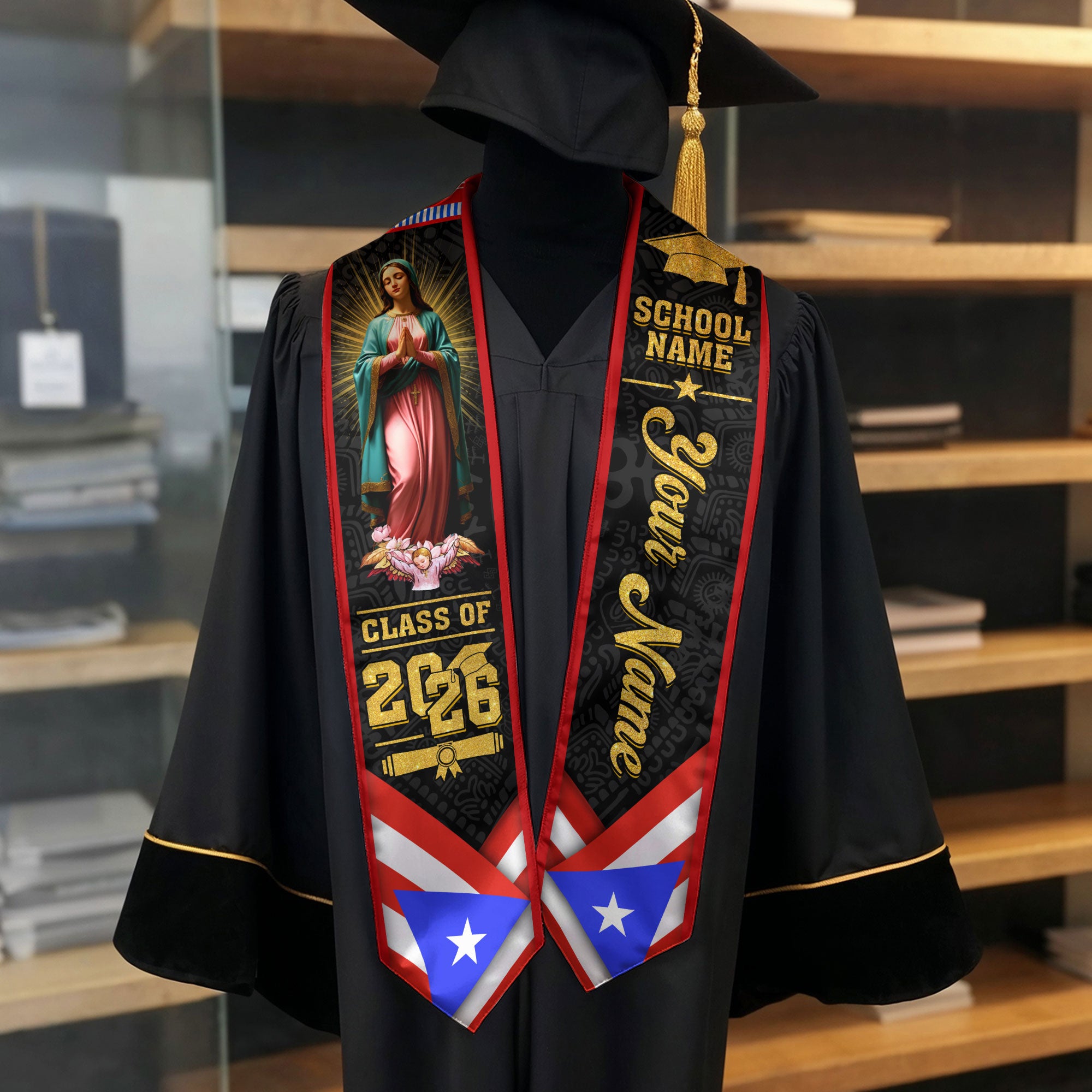2026 Puerto Rico Stole for Graduation, Puerto Rican Flag Sash, Personal Detail for Grads