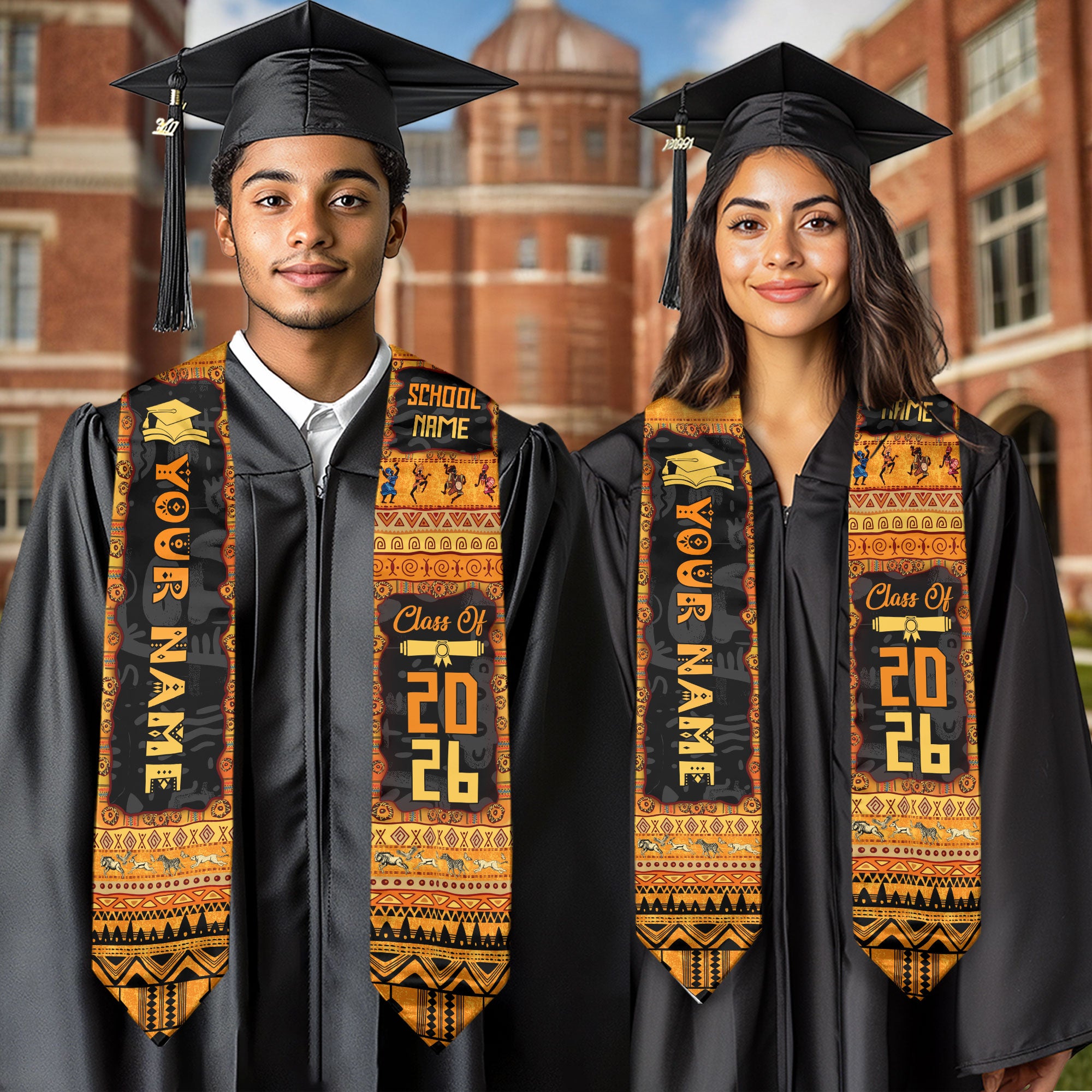 Customized African American Graduation Stole with Pan African Colors, Graduation Sash 2026