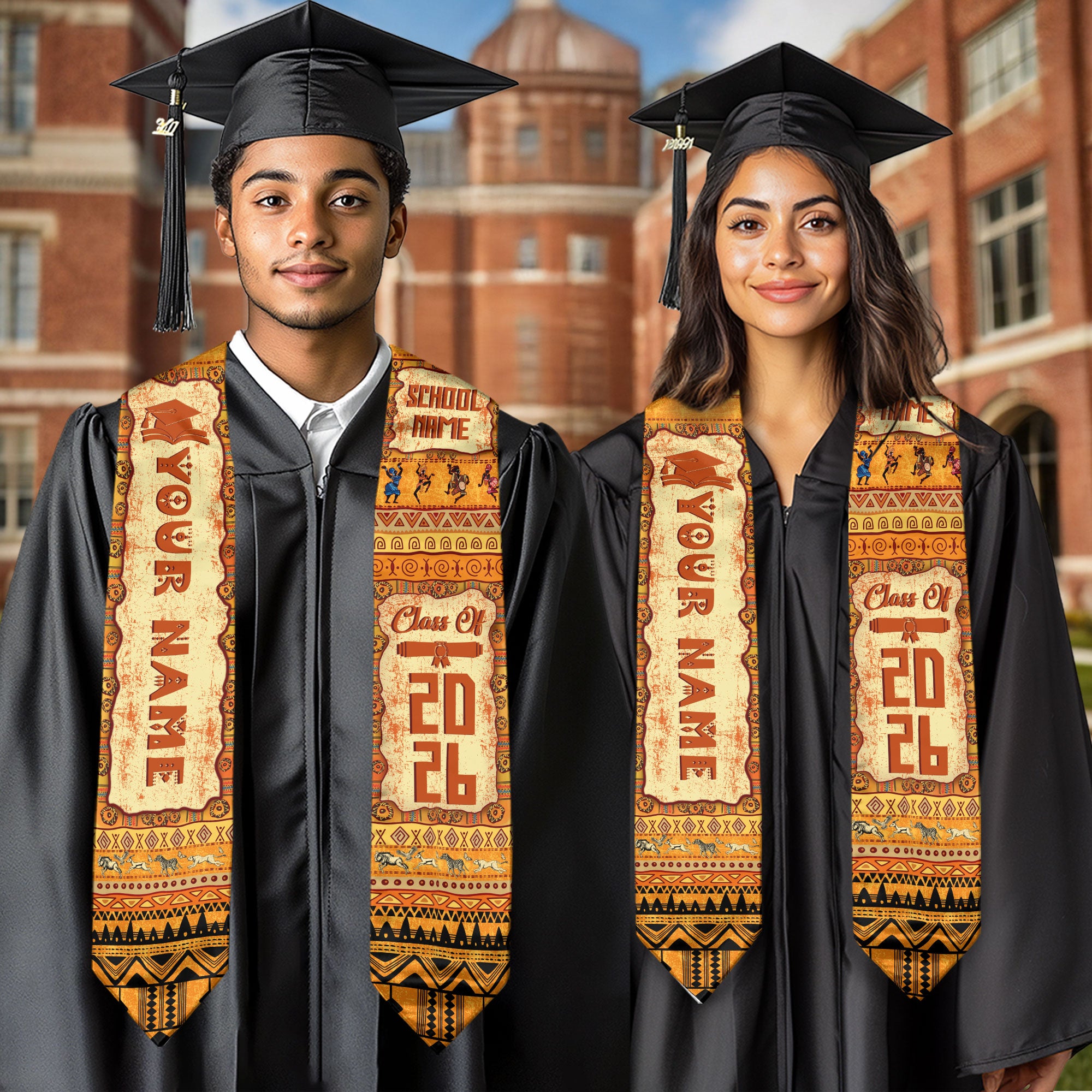 Customized African Graduation Stole, Cultural Graduation Sash for African American Class of 2026