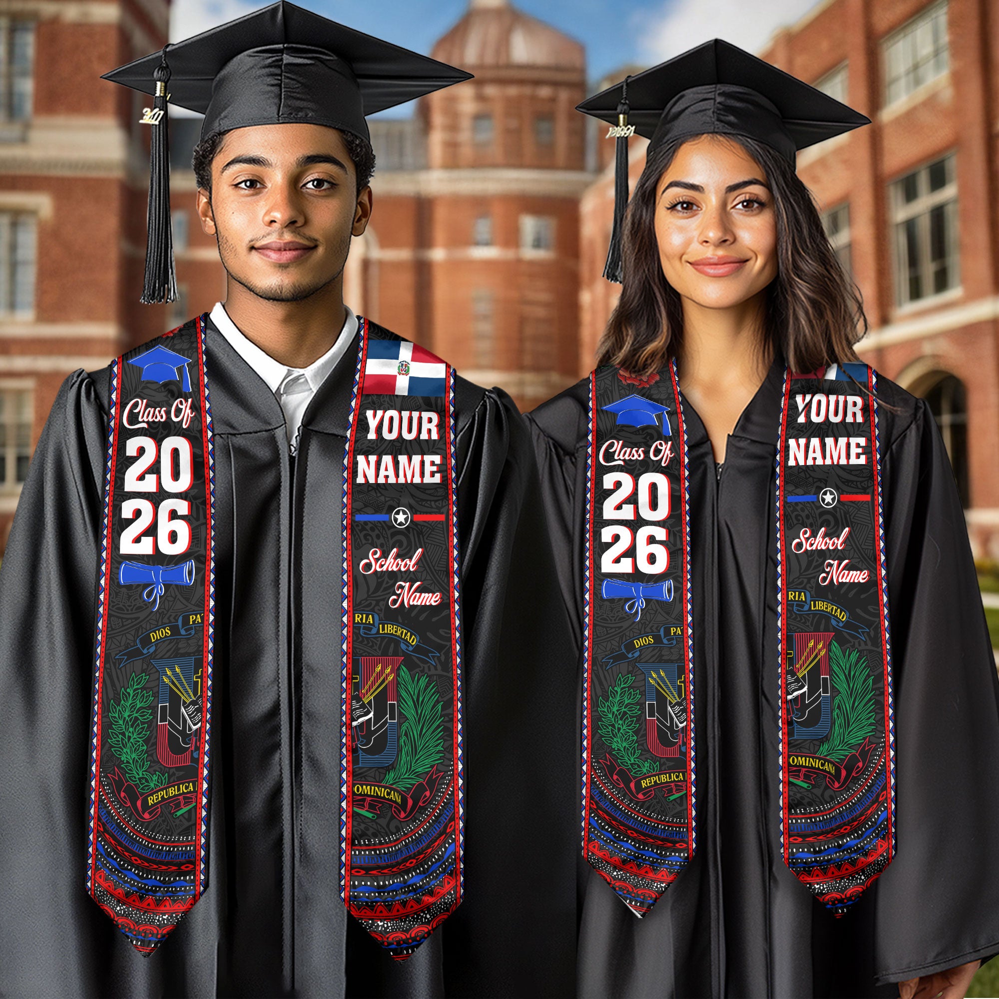 2026 Dominican Republic Graduation Sash, Dominican Flag Stole, Custom Graduation Stole