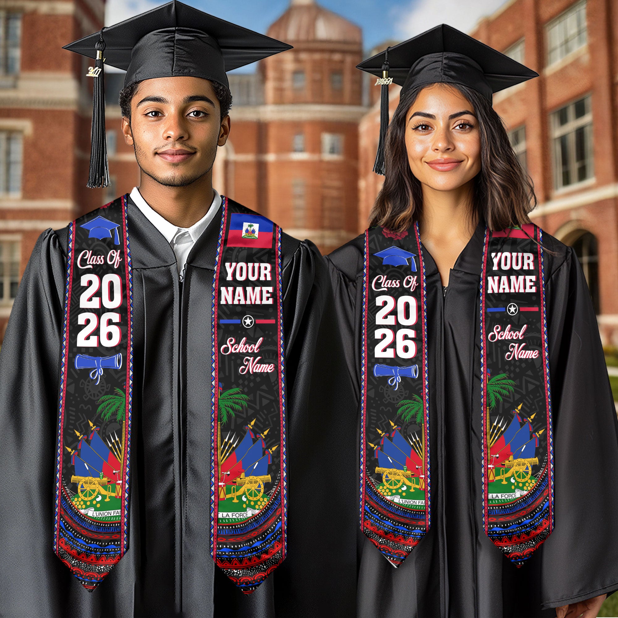 Haiti Graduation Stole 2026, Haitian Flag Sash, Personalized Detail for Graduates