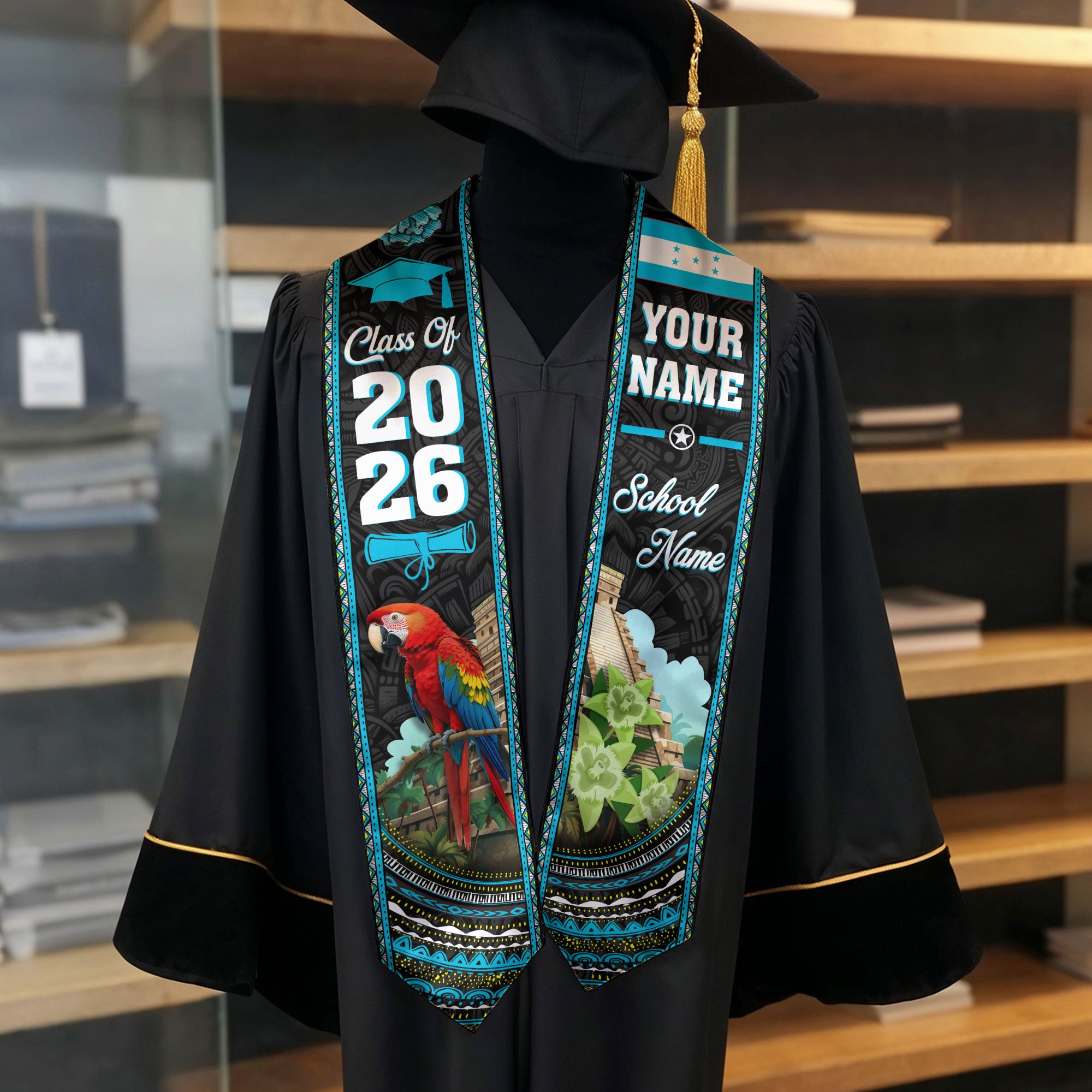 Honduras Graduation Stole 2026, Honduras Flag Graduation Sash, Custom Stole, Honduras Stole