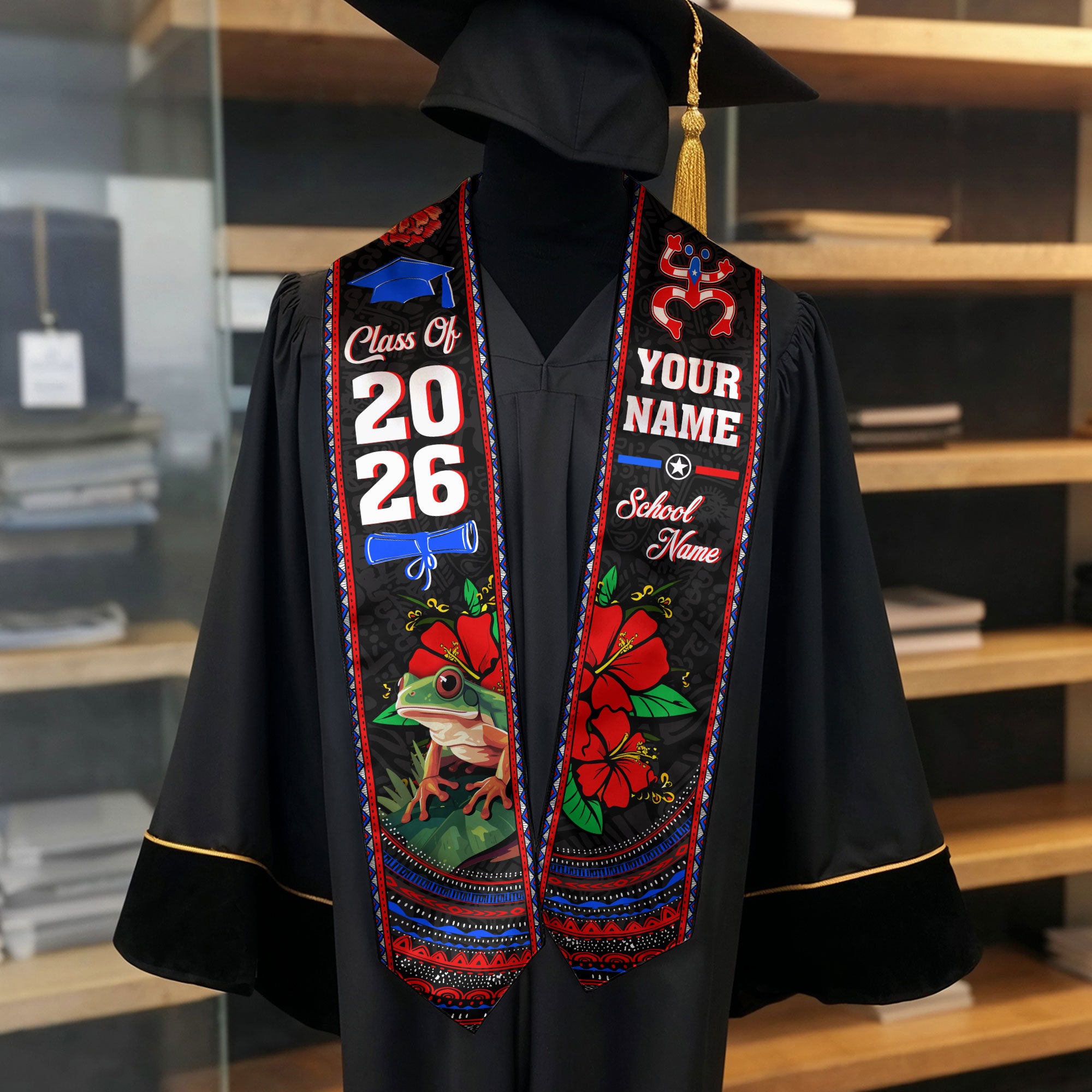 2026 Puerto Rican Flag Graduation Sash, Puerto Rico Stole for Grads, Tailored Touch