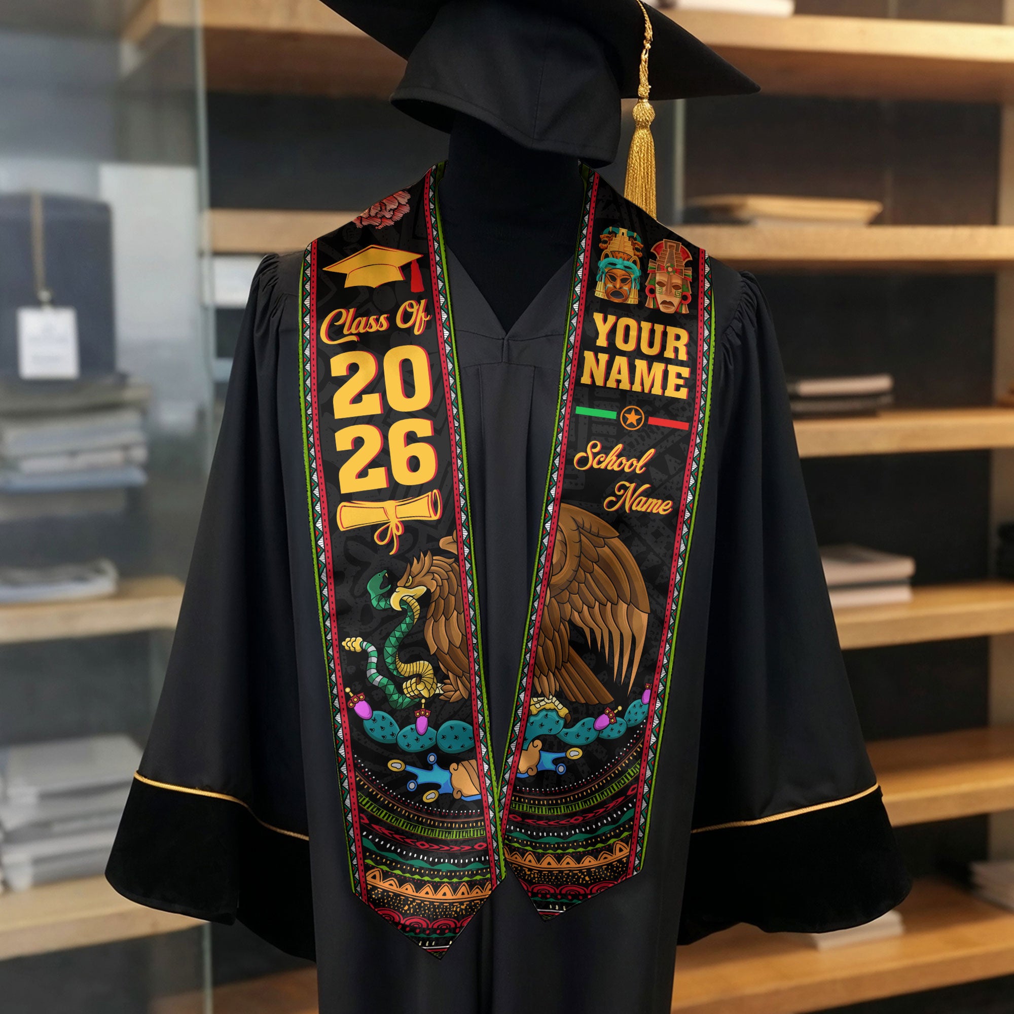 Mexico Graduation Sash 2026, Mexican Flag Stole, Add Your Details Option for Graduates