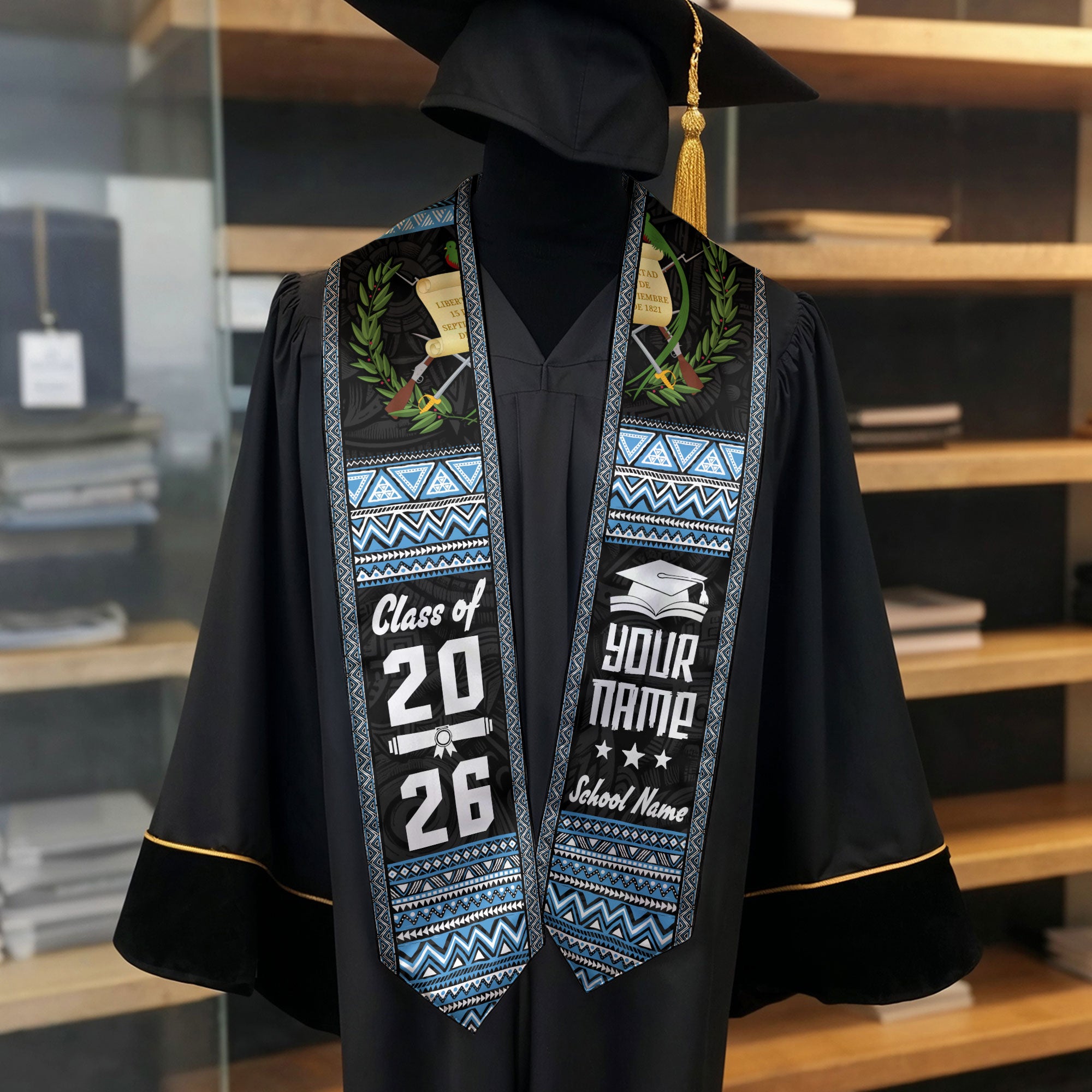 2026 Guatemala Flag Graduation Sash, Guatemala Stole for Graduation, Detail Option Available