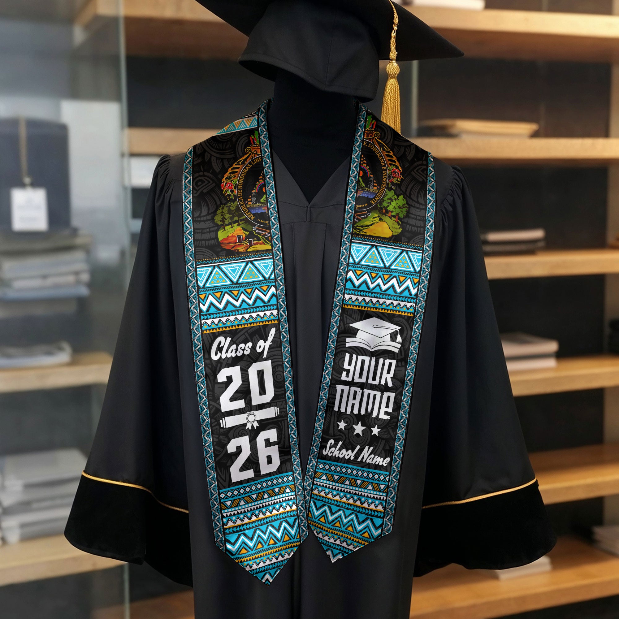 2026 Honduras Flag Graduation Sash, Honduras Graduation Stole, Custom Honduras Stole