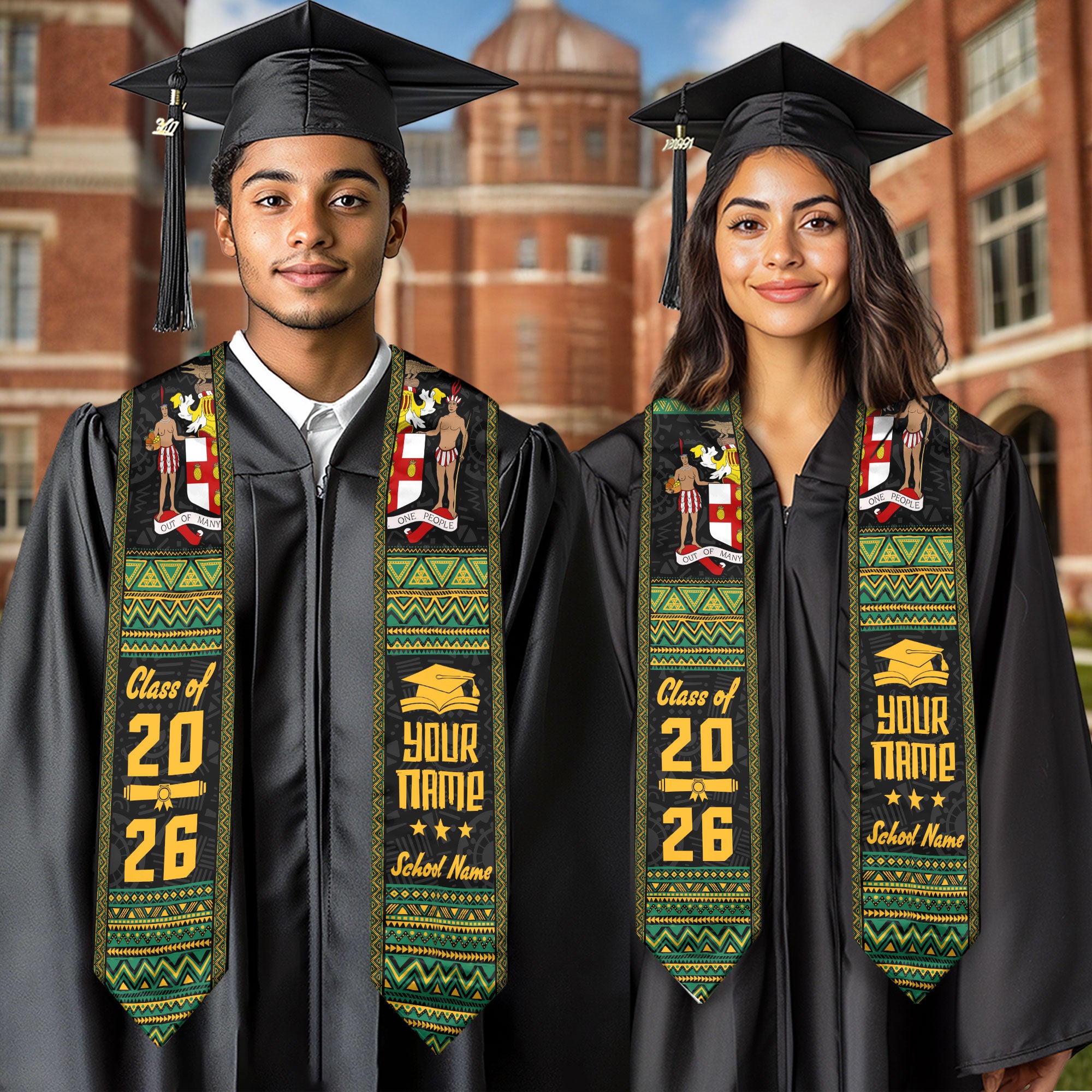 2026 Jamaican Flag Graduation Sash, Jamaica Stole for Graduation, Personalized Finish Detail