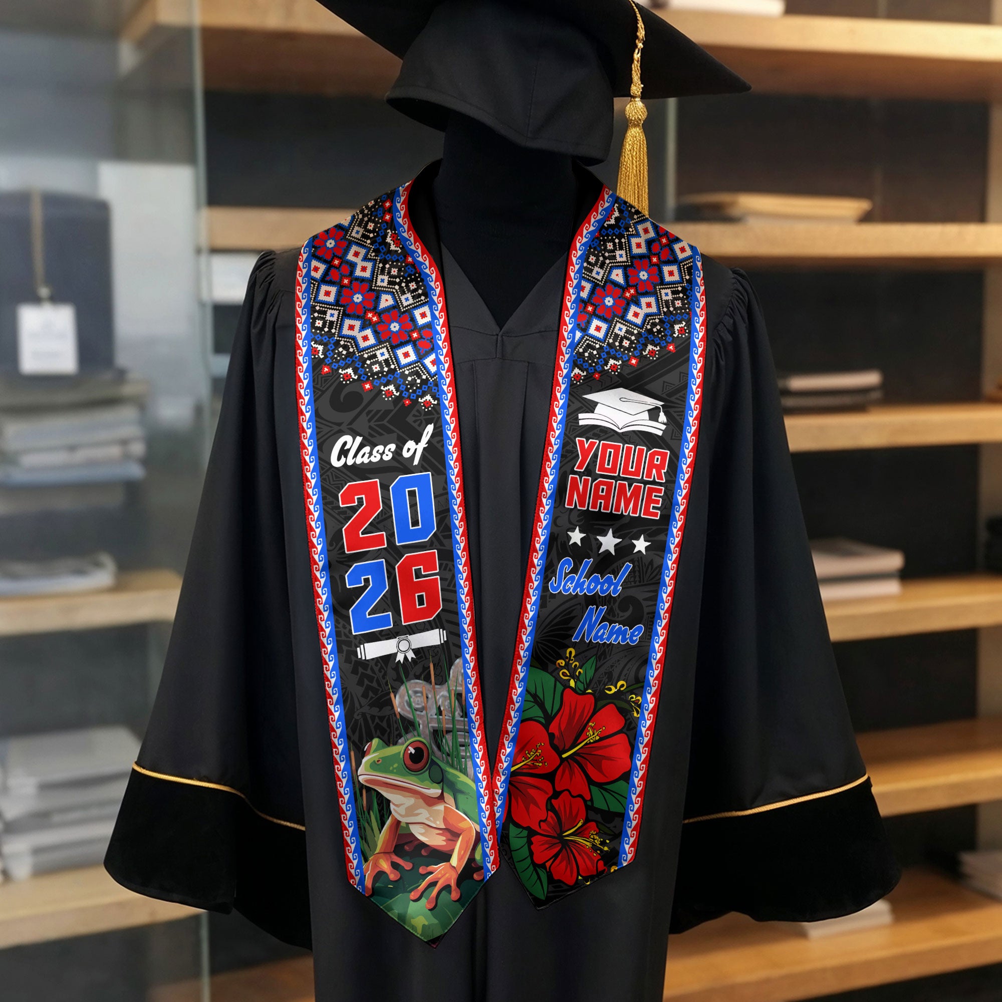 Puerto Rican Graduation Sash 2026, Puerto Rico Flag Stole, Custom Name Detail Option