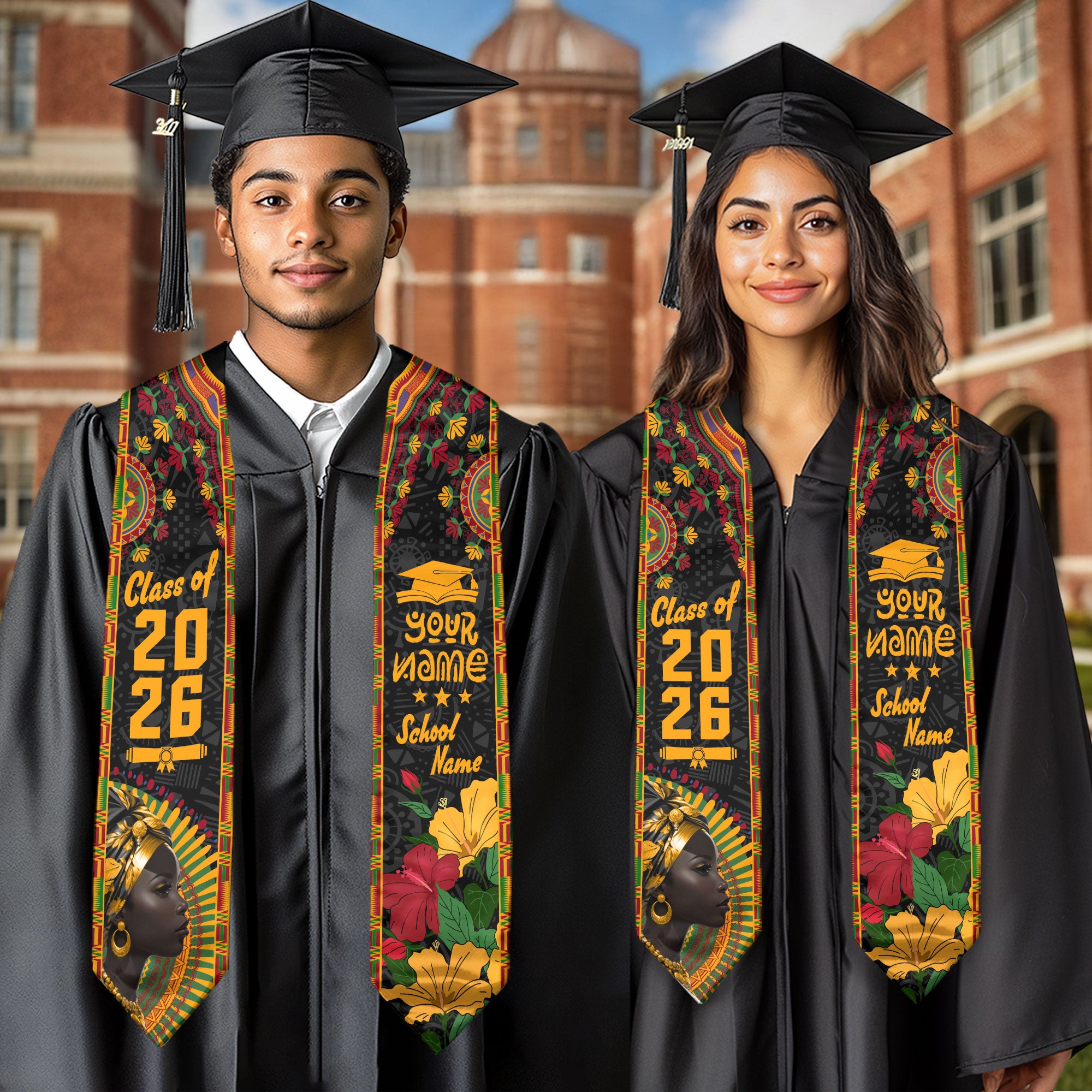 Customized Pan African Flag Graduation Stole, Cultural Graduation Sash for 2026 Graduates