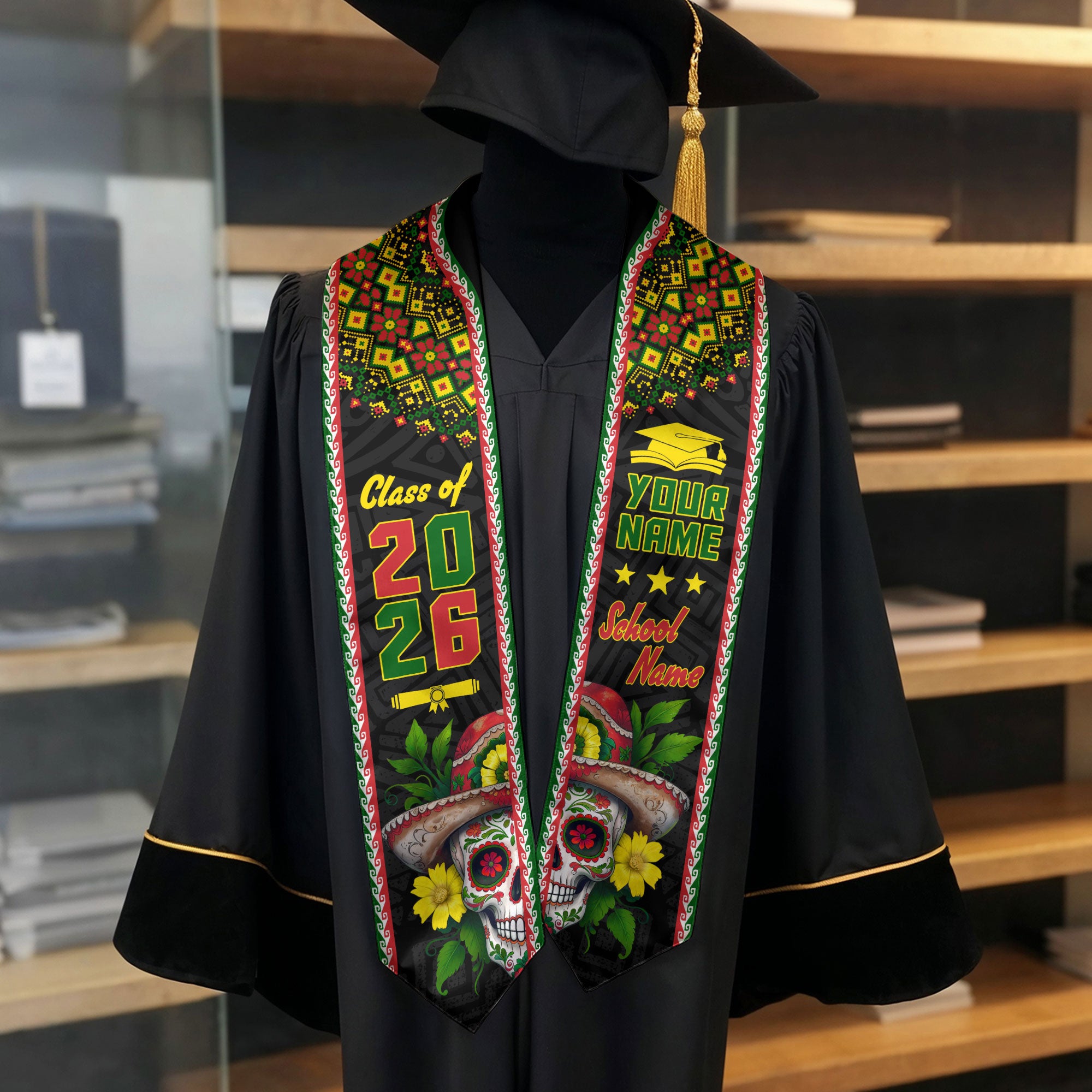Mexico Flag Stole for Graduation 2026, Mexican Graduation Sash, Personal Detail Option