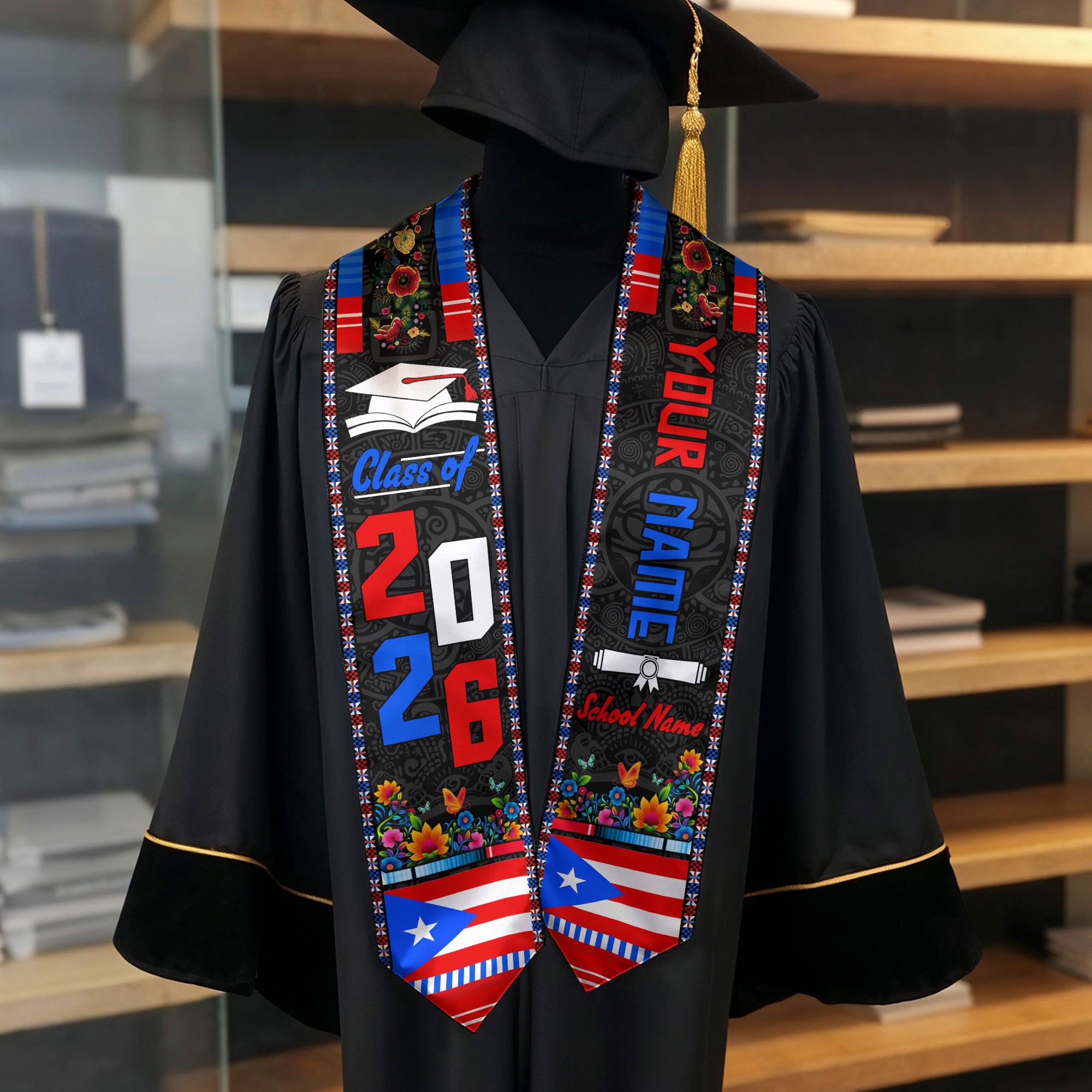 2026 Puerto Rico Stole, Puerto Rican Flag Graduation Sash, Made Just for You Style