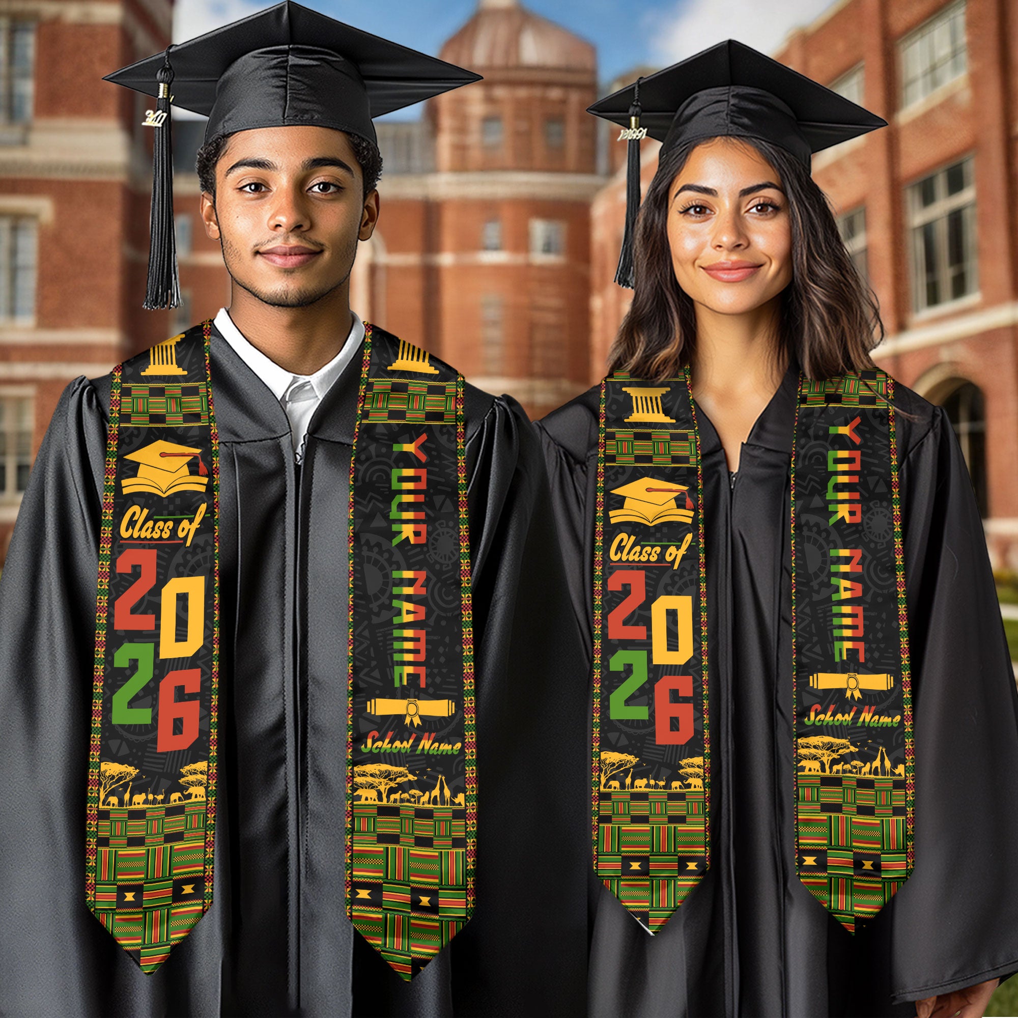 Customized African American Graduation Stole Inspired by Pan African Colors, Graduation Sash 2026