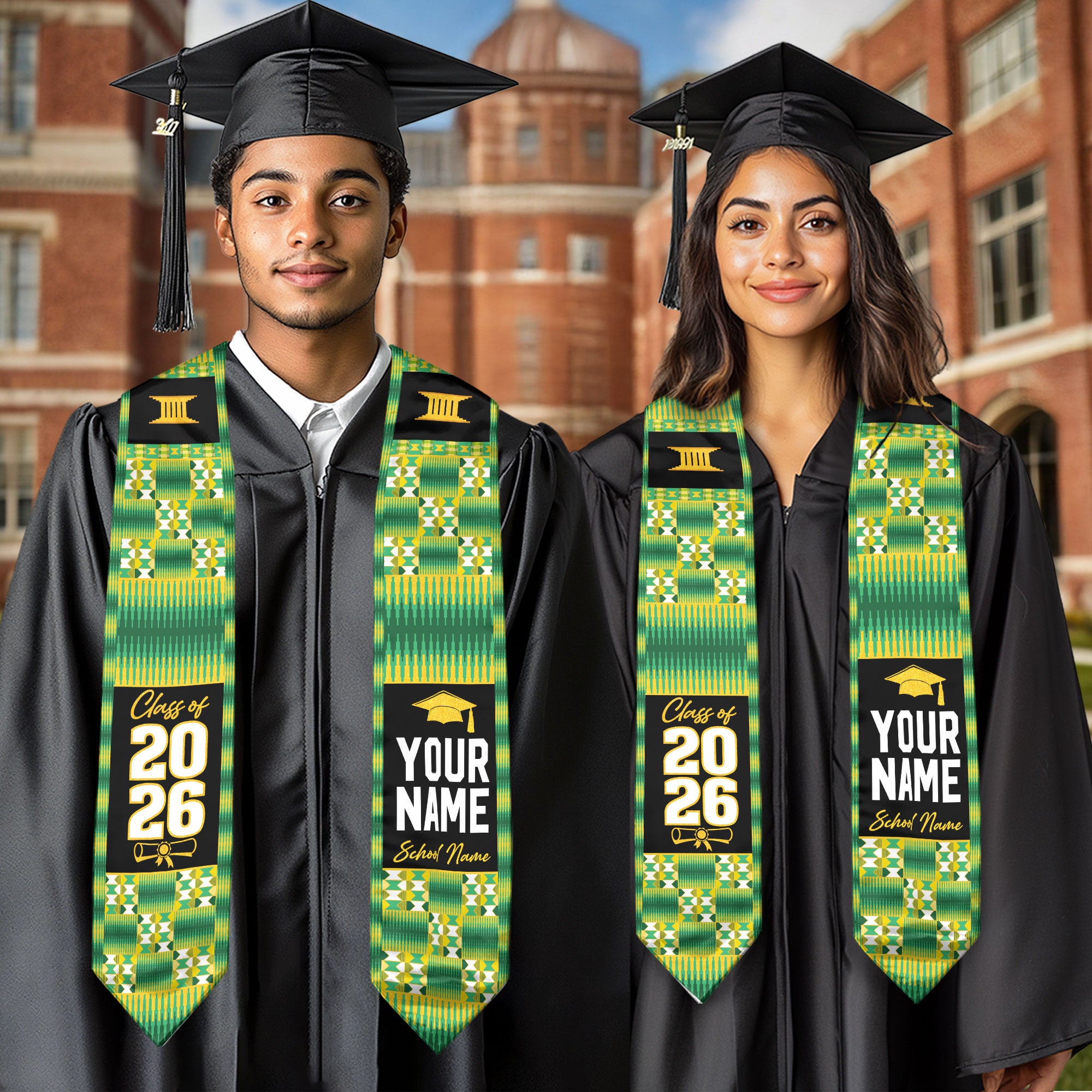 Africa Graduation Sash 2026, African Flag Graduation Stole, Personalized Finish for Grads