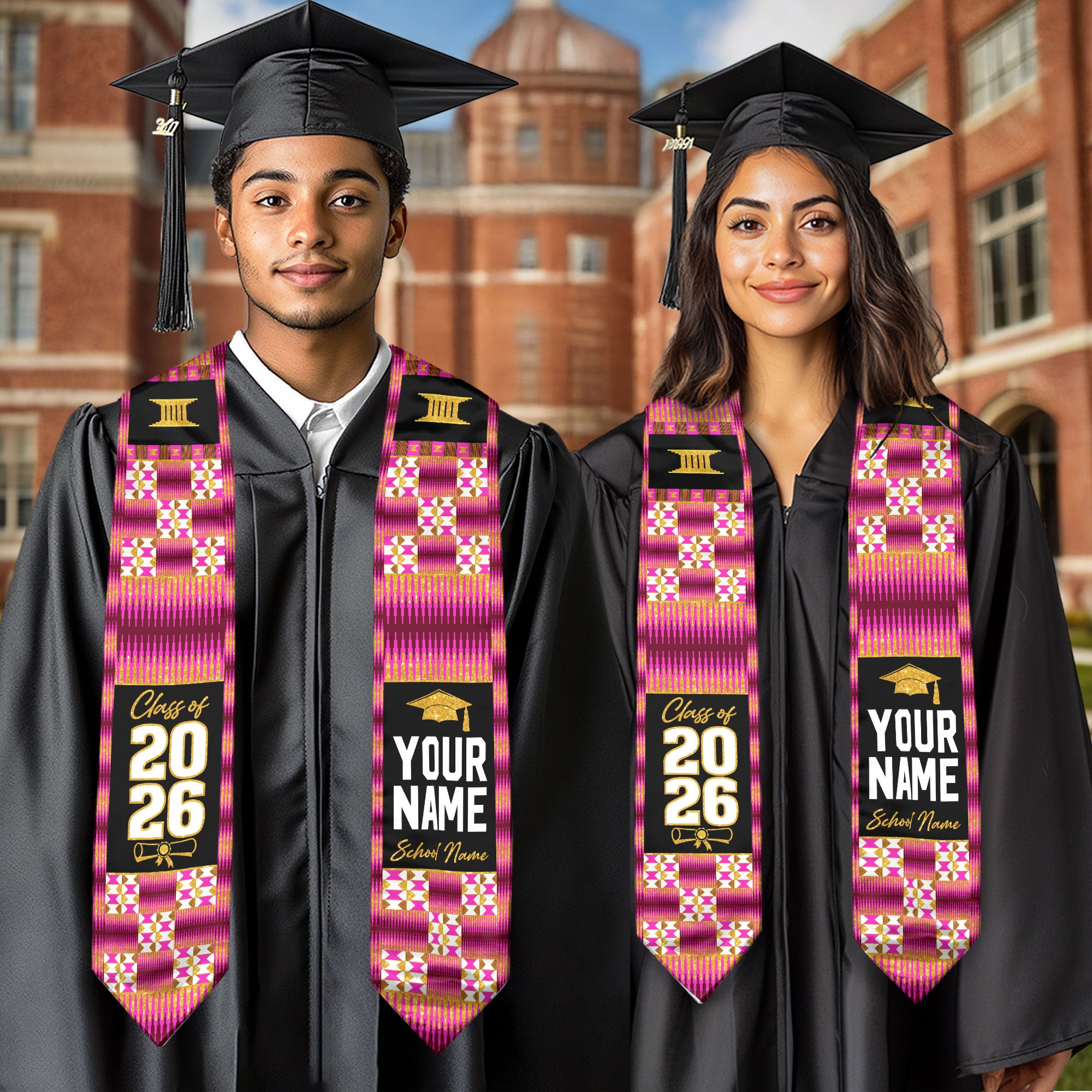 Africa Flag Graduation Stole 2026, African Grad Sash, Custom Details for Class of 2026