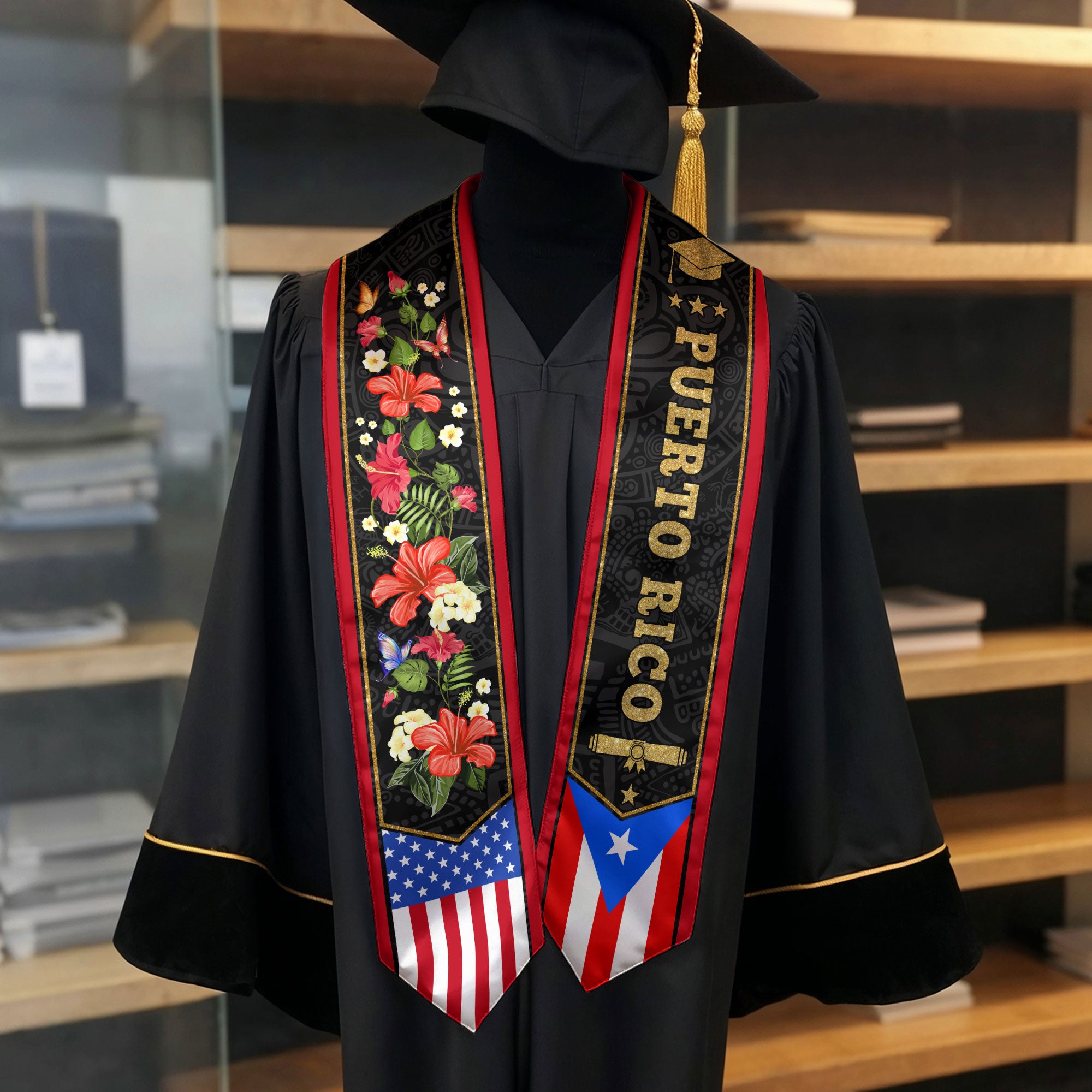 Puerto Rican Flag Graduation Stole 2026, Puerto Rico Graduation Sash, PR Stole
