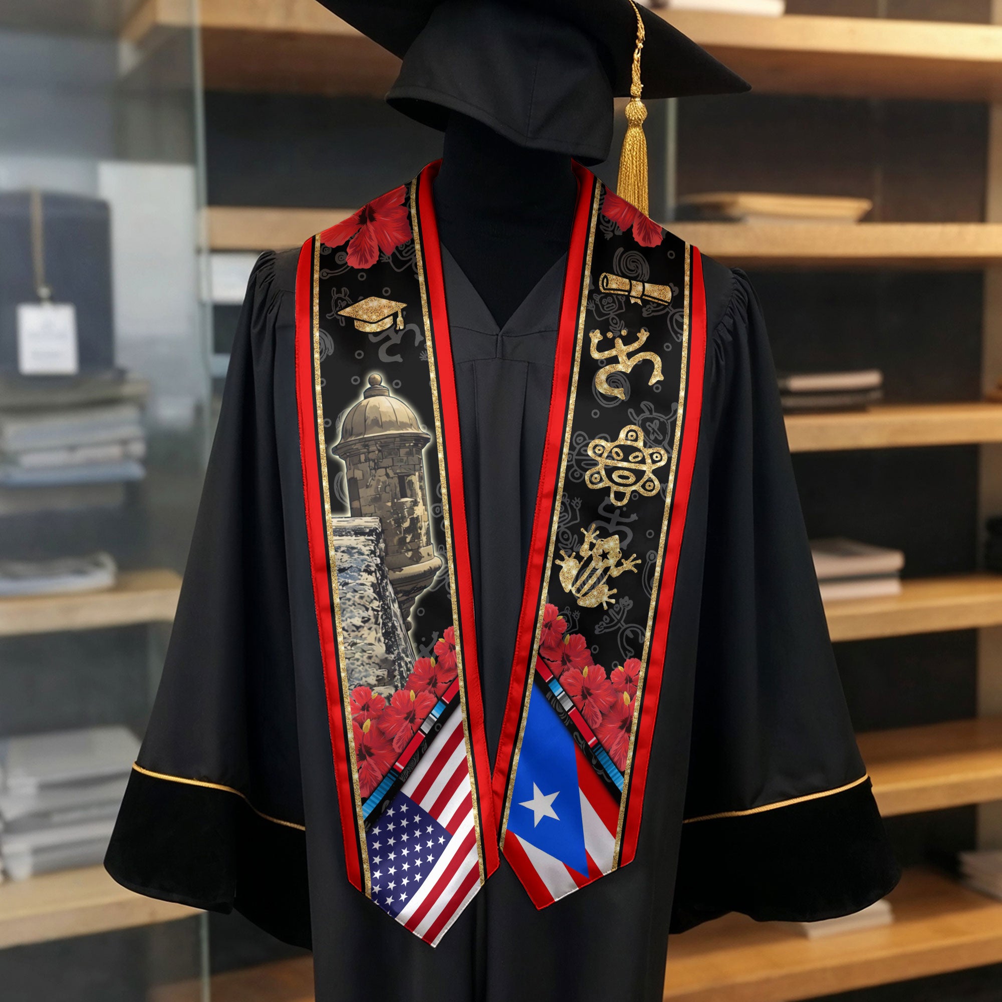 Puerto Rico Graduation Sash 2026, Puerto Rican Flag Graduation Stole, Class of 2026