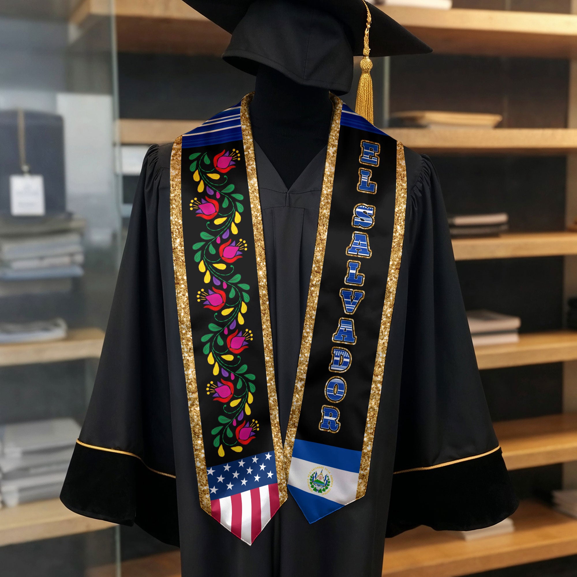 El Salvador Graduation Stole, Salvadoran Flag Accent, Graduation Sash 2026, Class of 2026