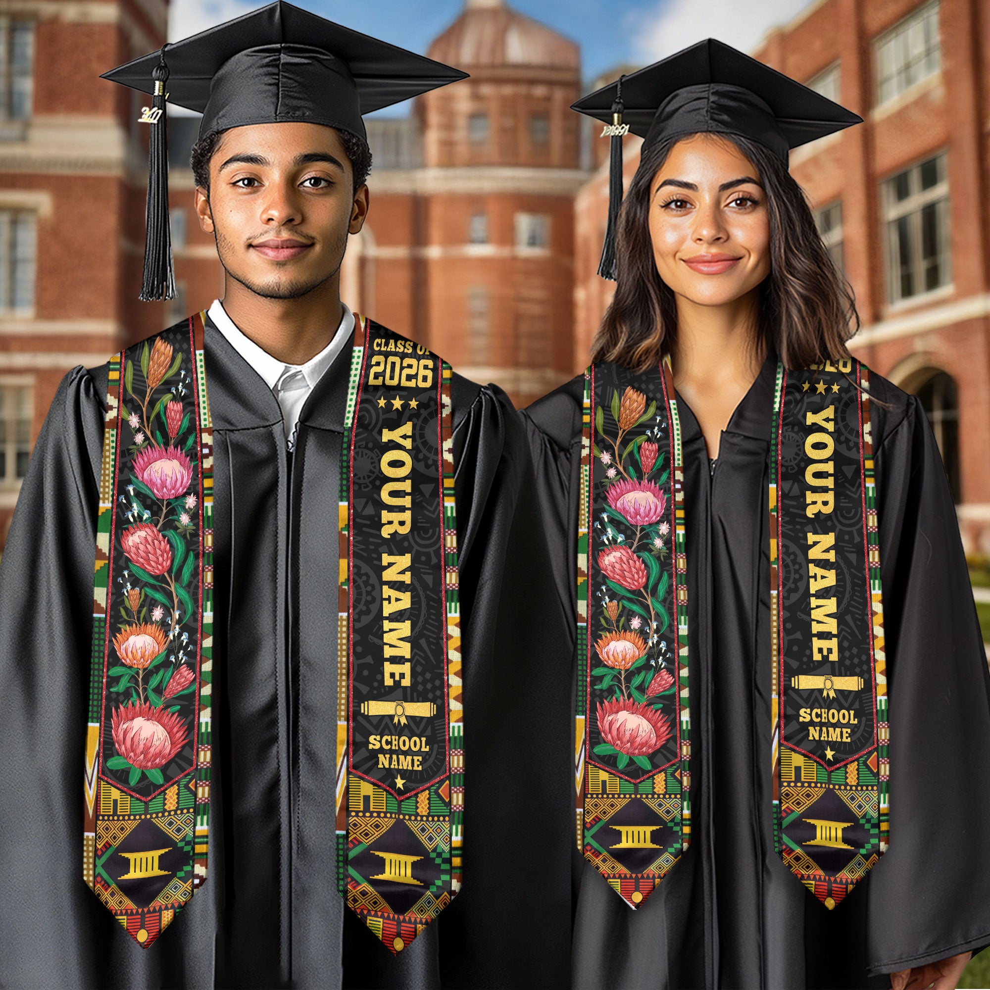 African Graduation Sash 2026, African American Flag Stole, African Graduation Stole