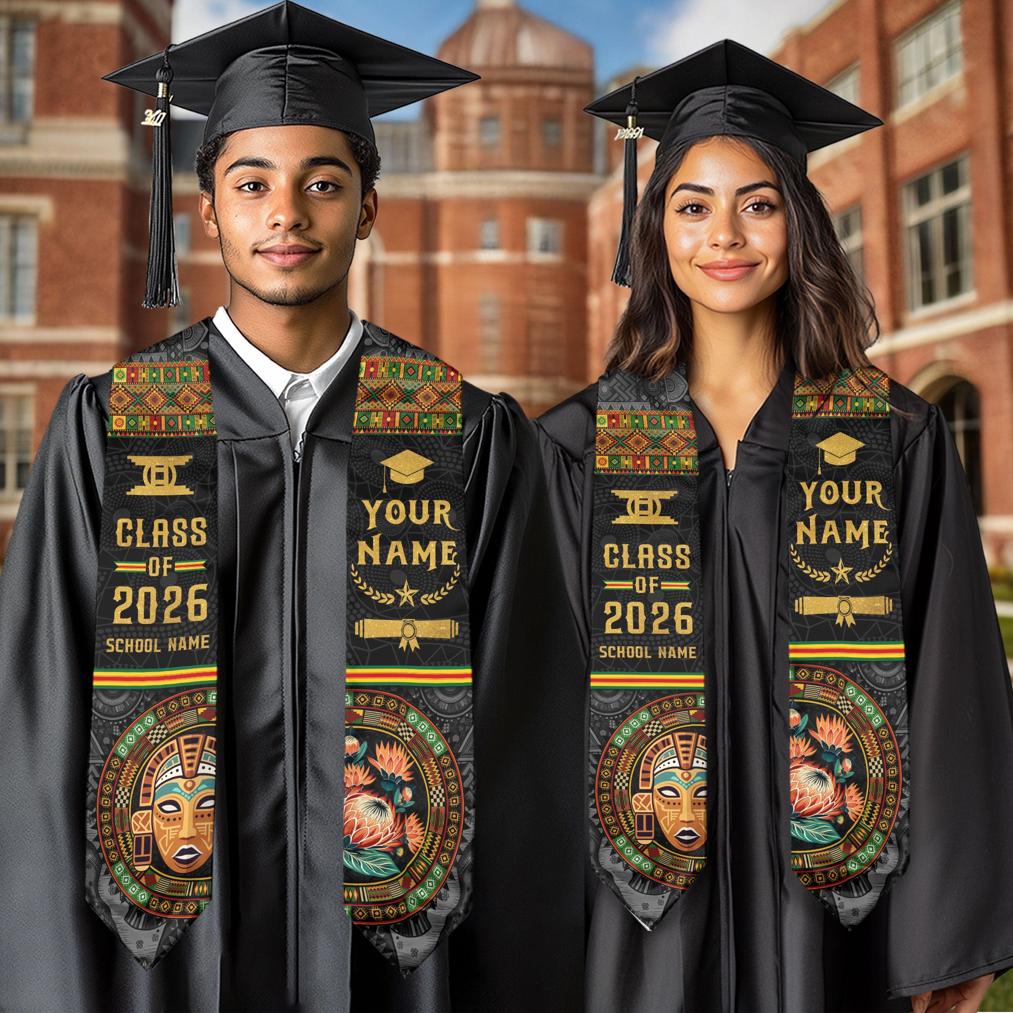 African Graduation Stole 2026, African American Flag Sash, African Graduation Sash