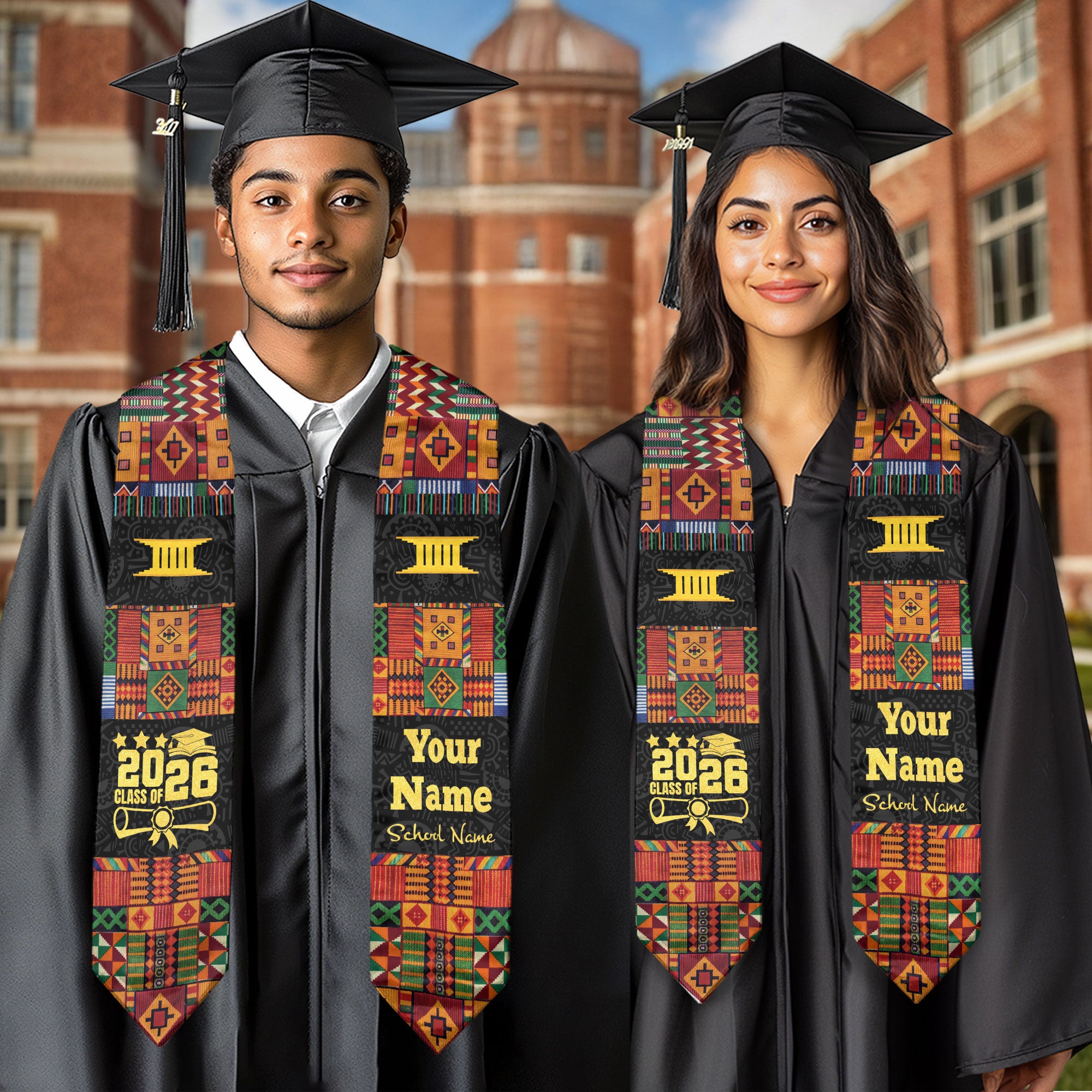 African American Flag Graduation Stole 2026, African Sash, African Graduation Stole