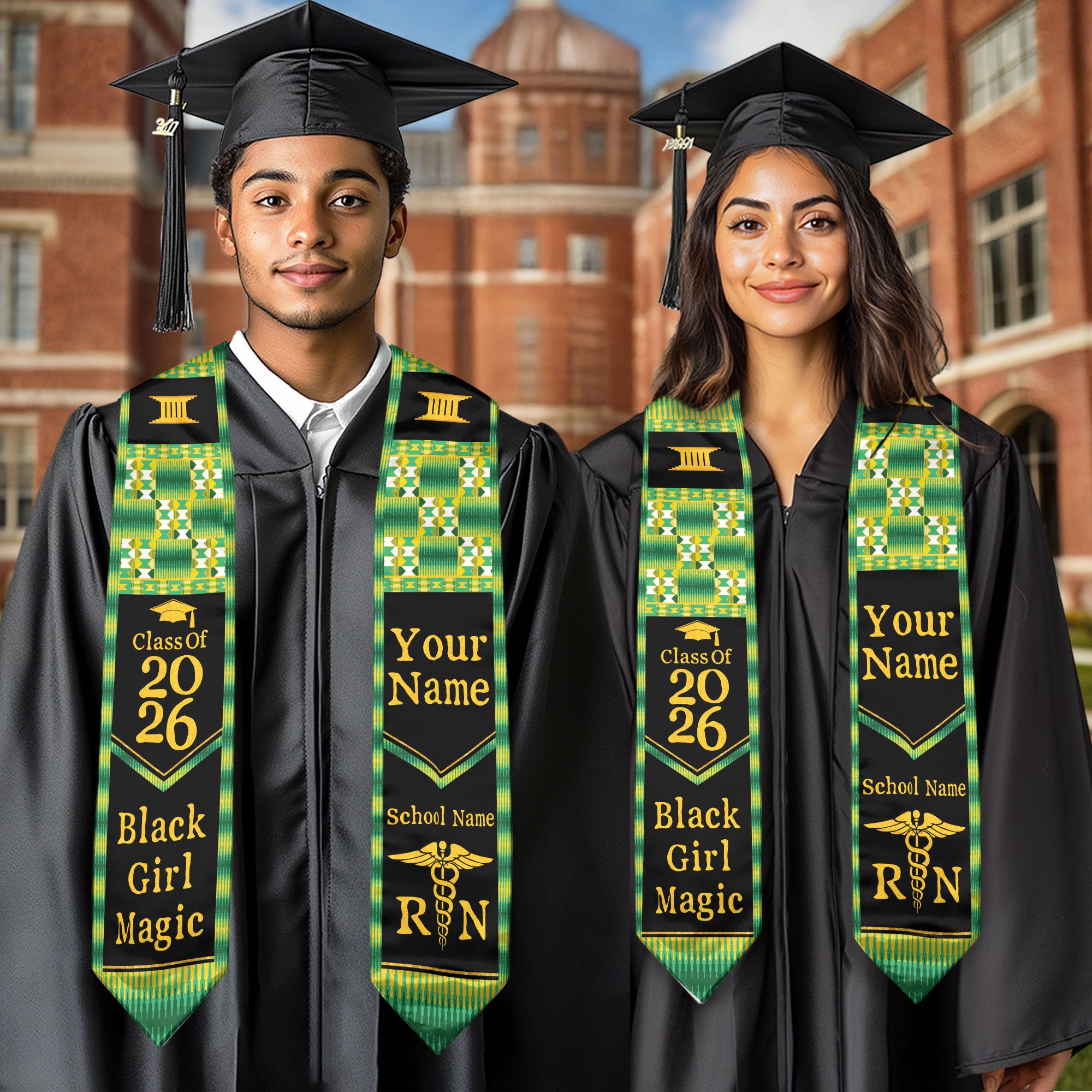 Customized African Heritage Nursing Graduation Stole for RN Graduates, BSN Sash 2026