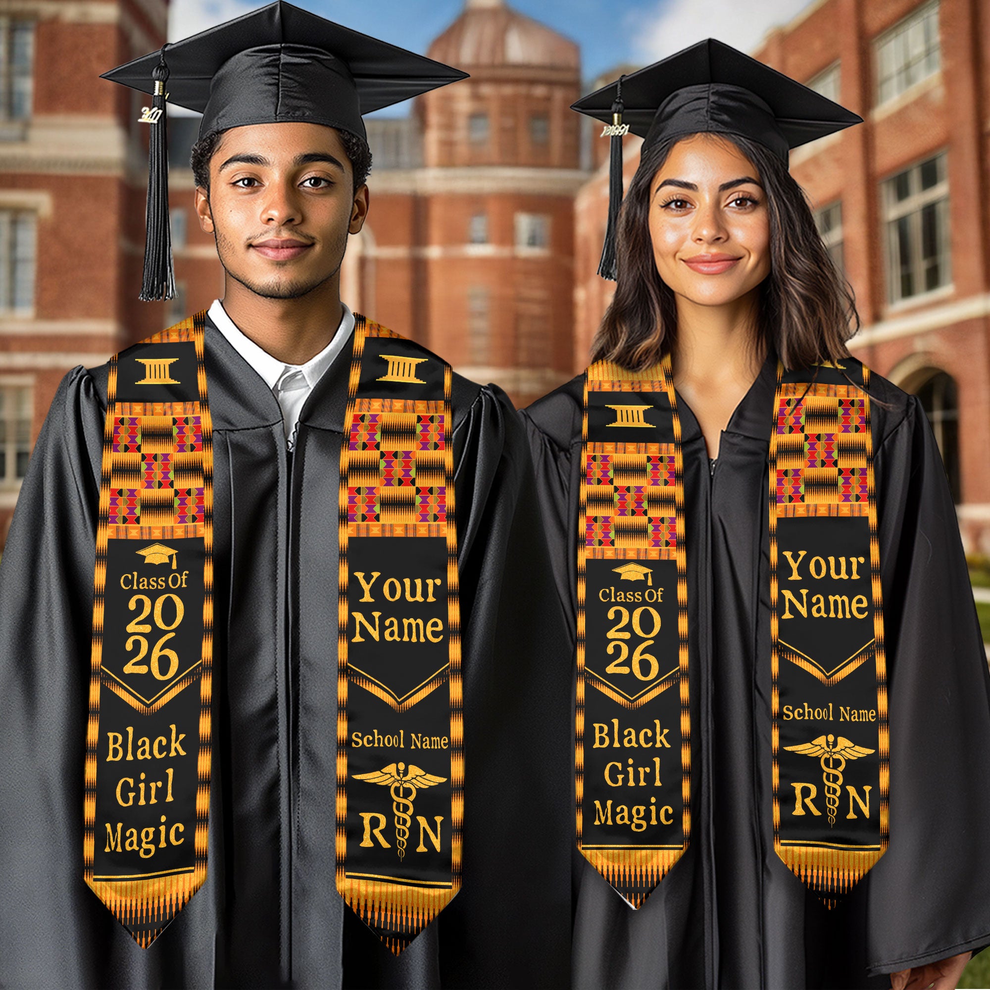 Customized African BSN Nursing Graduation Stole, RN Nurse Ceremony Sash 2026