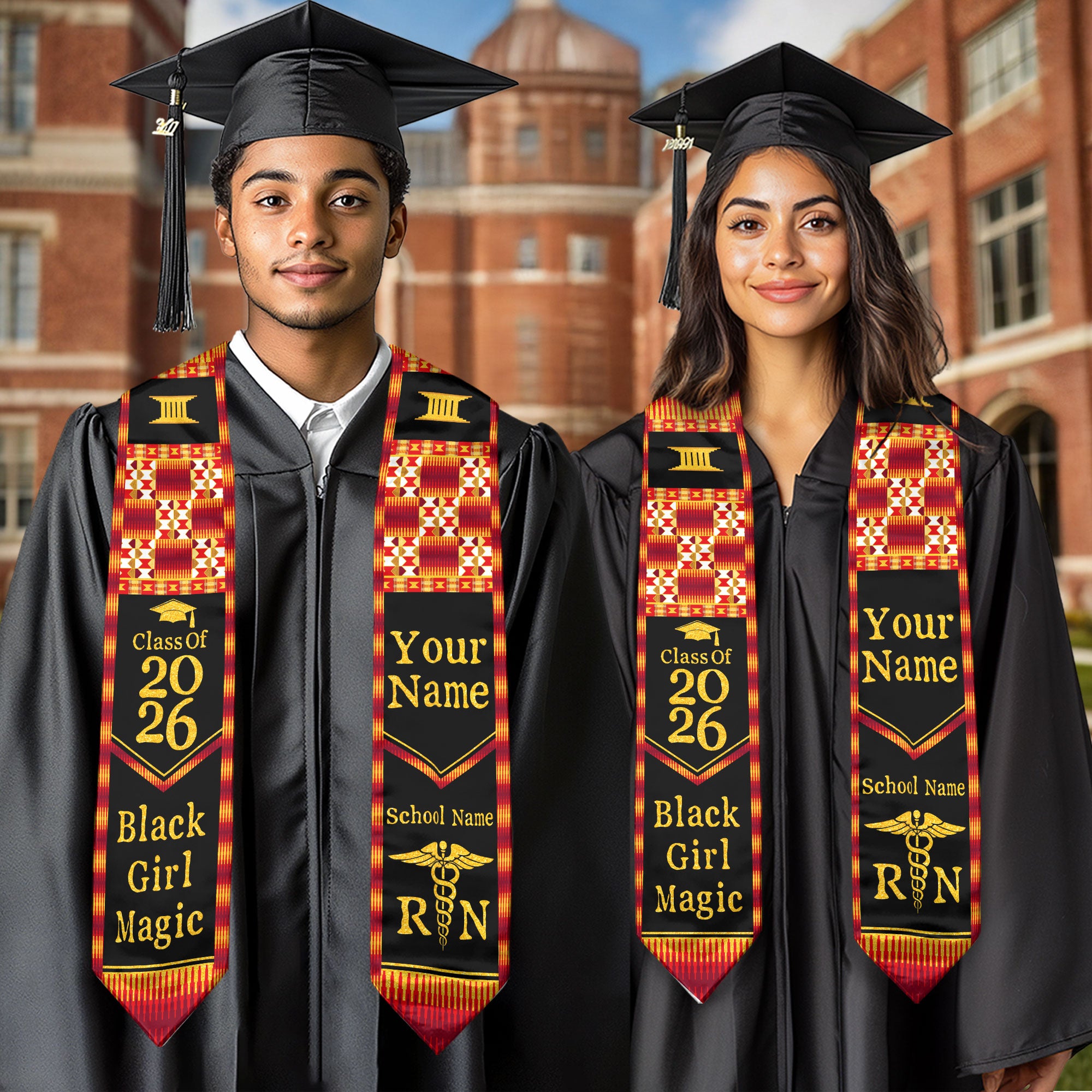 Customized African Inspired Nursing Graduation Stole for RN BSN Students, Sash 2026