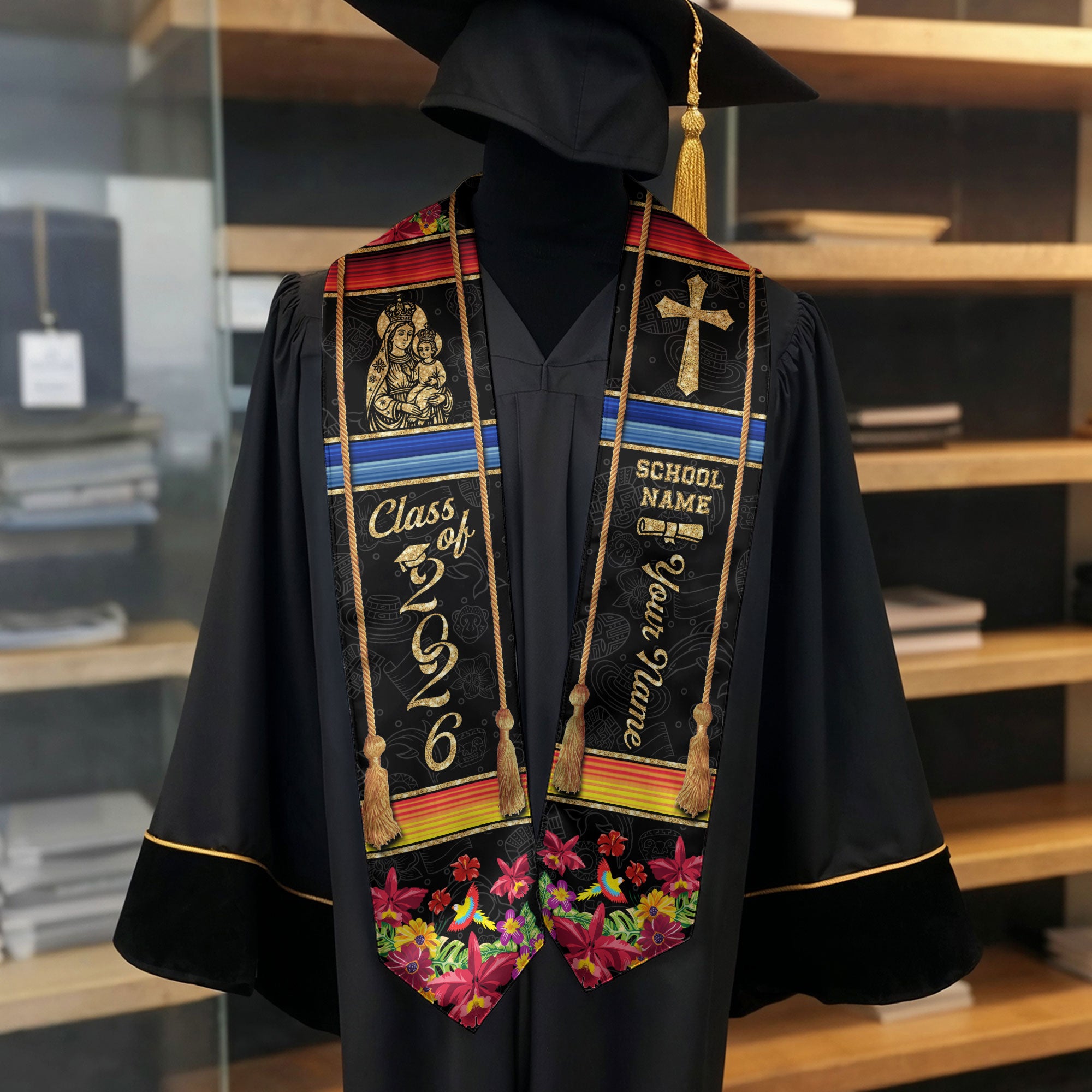 Colombian Flag Graduation Stole 2026, Colombia Sash for Grads, Personalized Trim Option