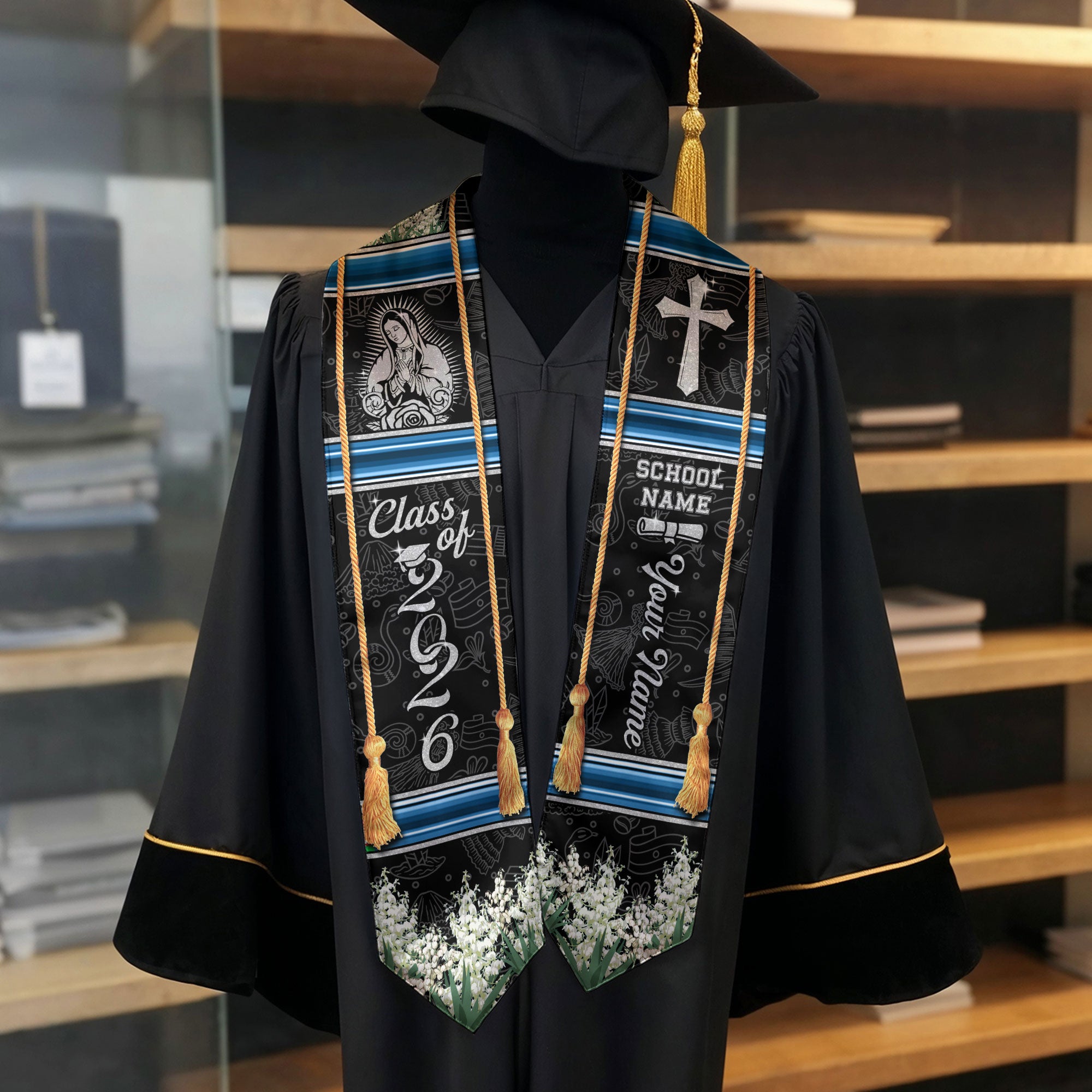 El Salvador Graduation Stole 2026, El Salvador Flag Sash, Custom Trim Option for Class of 2026