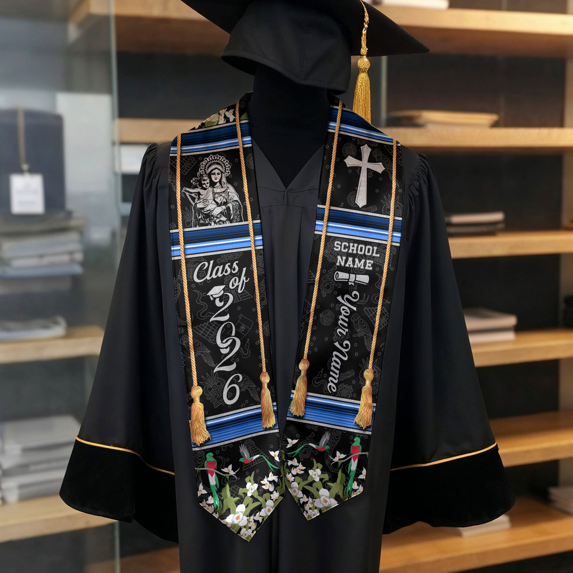Guatemalan Flag Graduation Stole 2026, Guatemala Sash for Grads, Personalized Trim Option