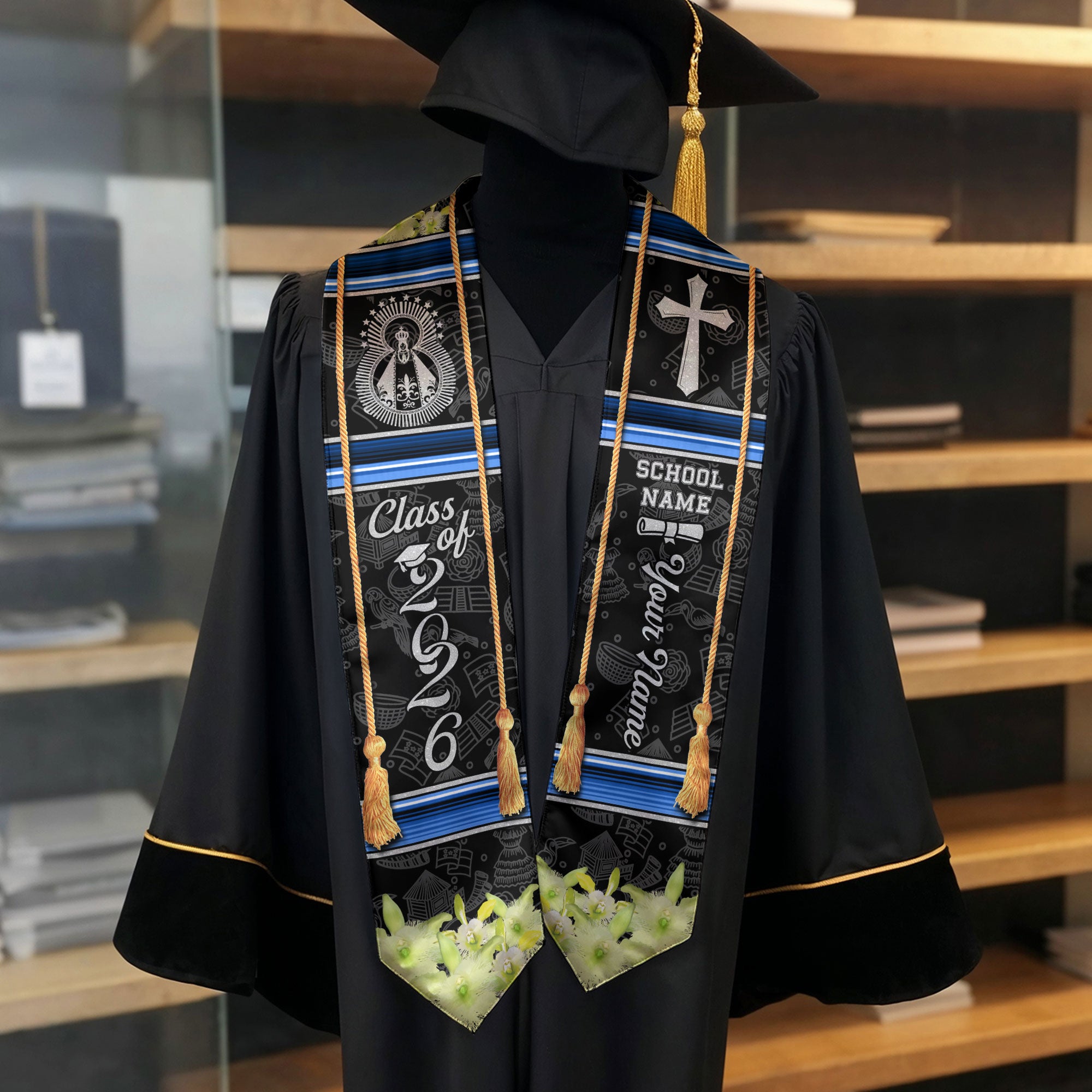 Honduran Flag Graduation Stole 2026, Honduras Sash for Grads, Personalized Trim Option