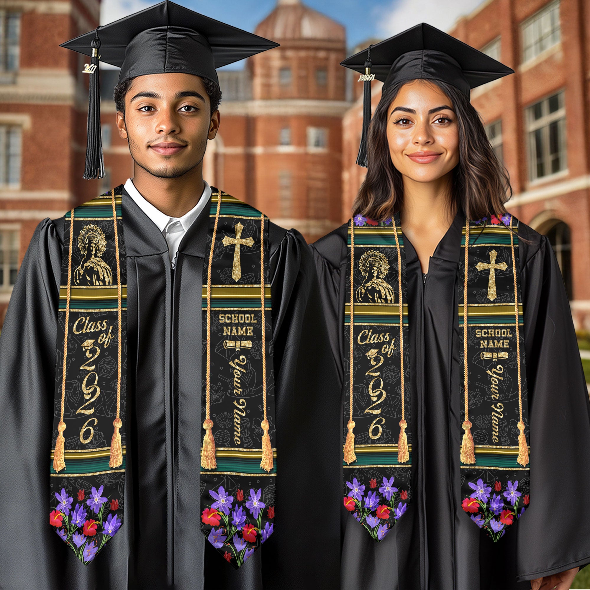 Jamaican Flag Graduation Stole 2026, Jamaica Sash for Grads, Personalized Trim Option