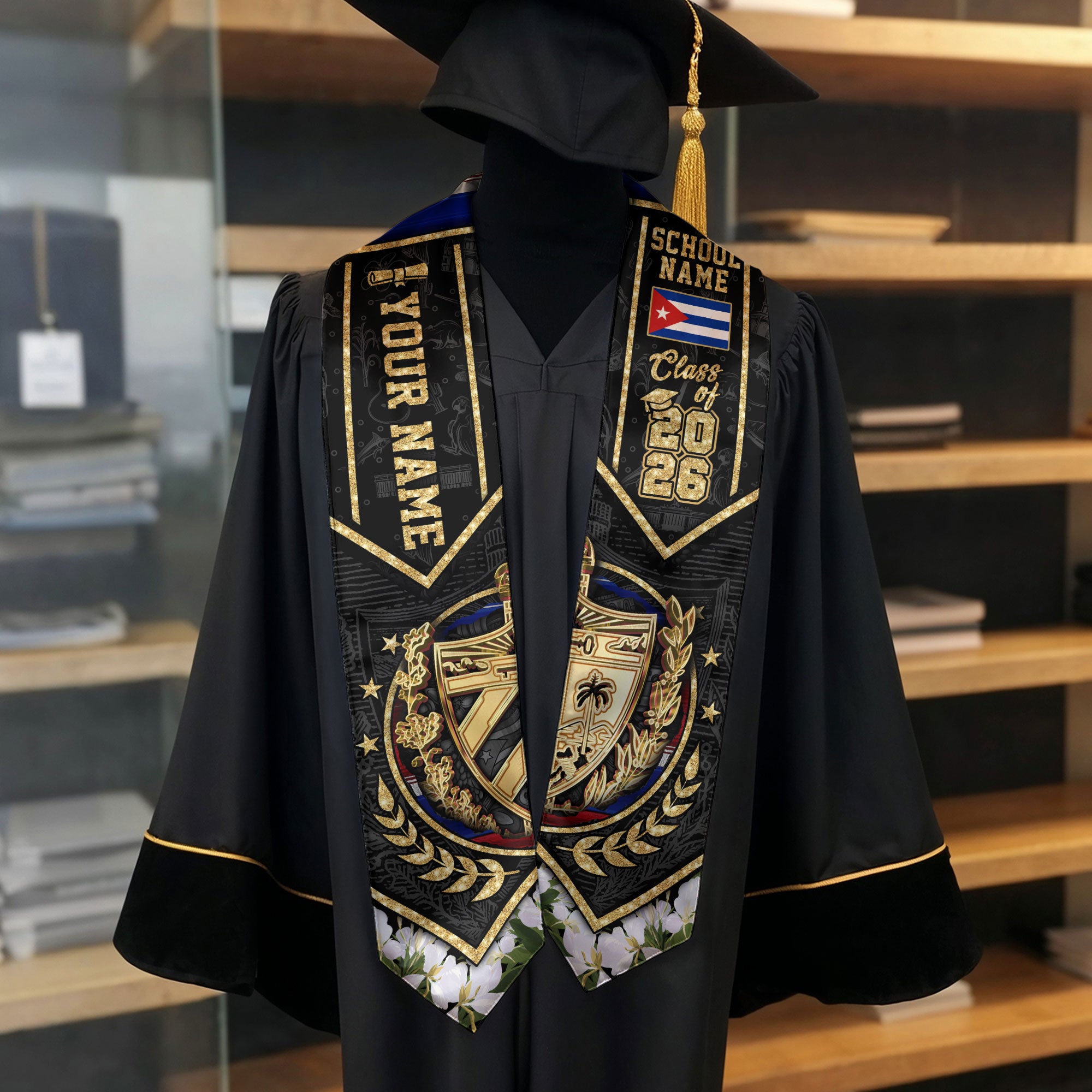Cuba Flag Graduation Stole 2026, Cuban Grad Sash, Bespoke Touch for 2026 Graduates