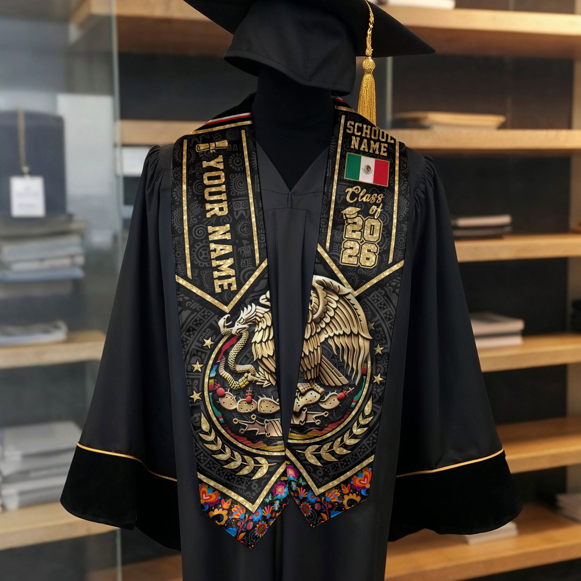 Mexican Graduation Sash 2026, Mexico Graduation Stole, Mexican American Flag