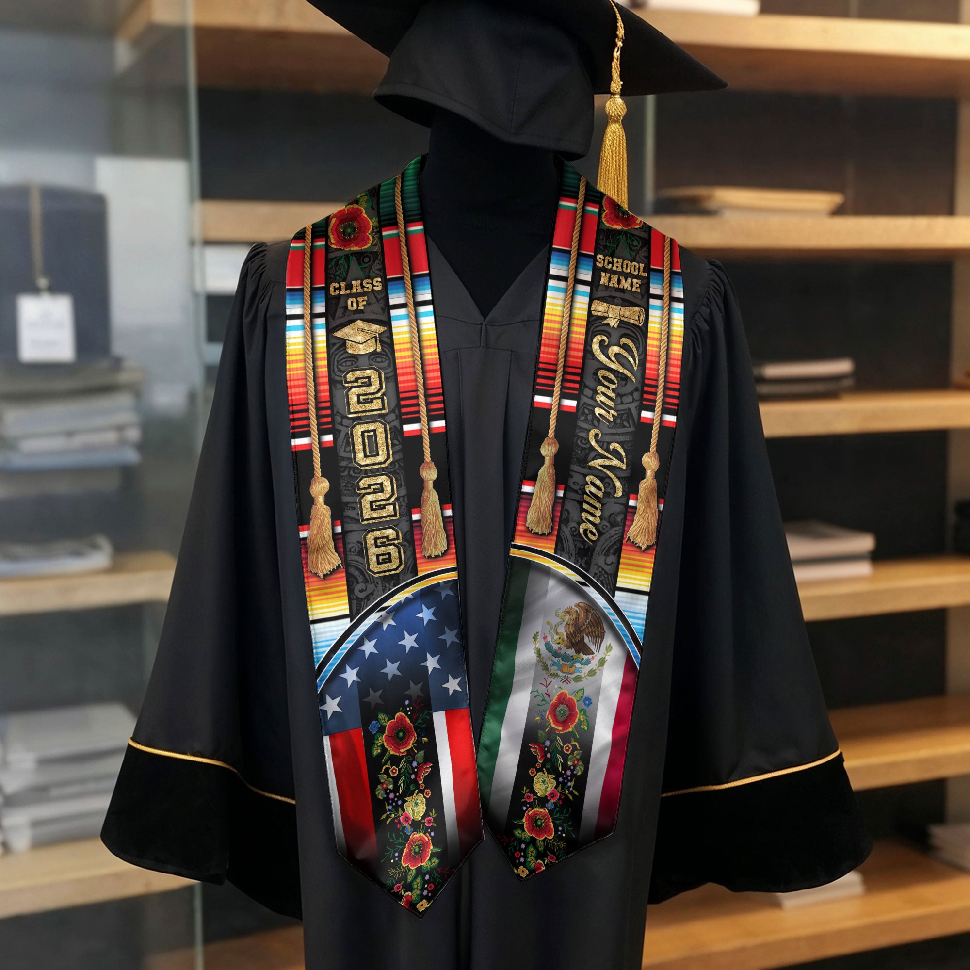 Mexican Stole 2026, Mexico Graduation Stole, Mexican American Flag Sash Custom Option