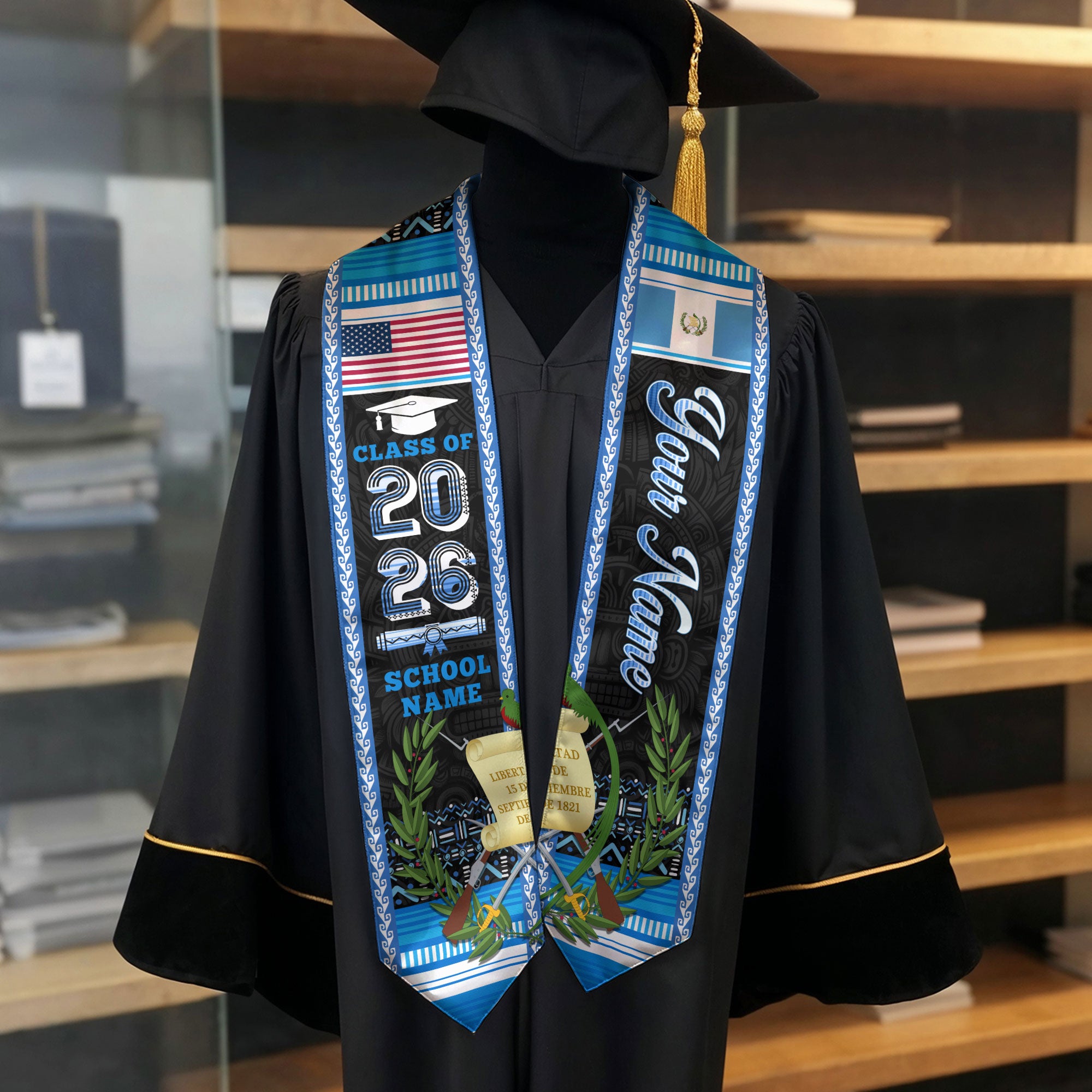 Guatemala Graduation Stole 2026, Guatemalan Flag Sash, Bespoke Touch for Class of 2026
