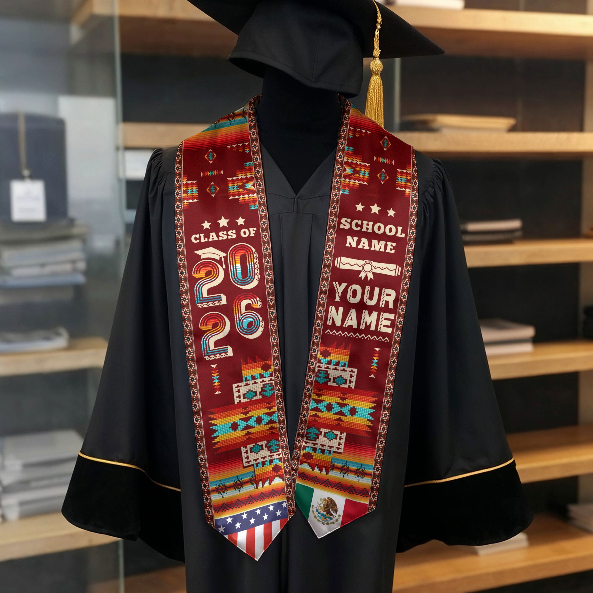 Mexico Graduation Stole 2026, Mexican Flag Sash, Custom Accent for Class of 2026 Grads