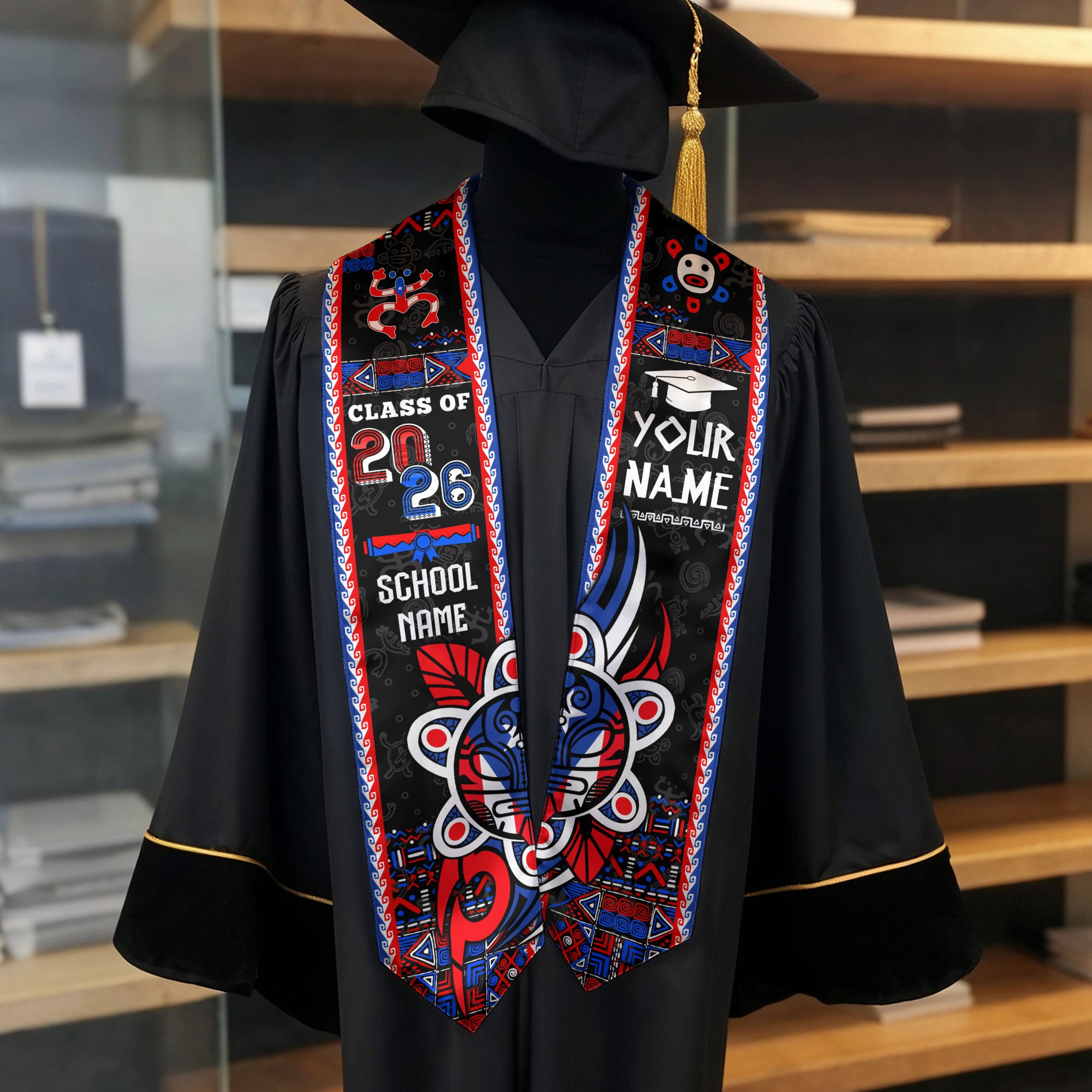 Puerto Rico Graduation Stole 2026, Puerto Rican Flag Sash, Tailored Detail for Class of 2026