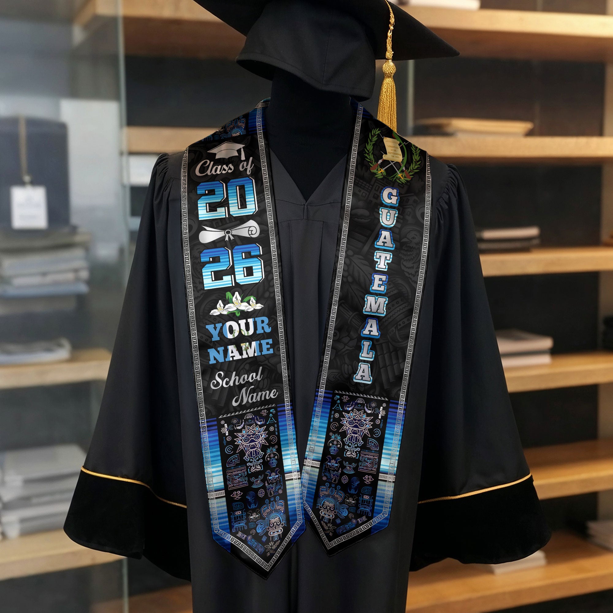 Guatemalan Flag Graduation Sash 2026, Guatemala Graduation Stole, Tailored Detail Grads
