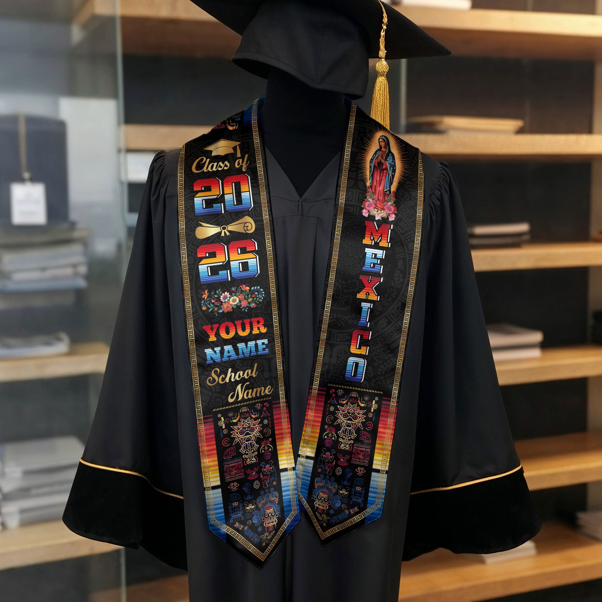 Mexican Flag Graduation Stole 2026, Mexico Grad Sash, Custom Detail Option for Grads
