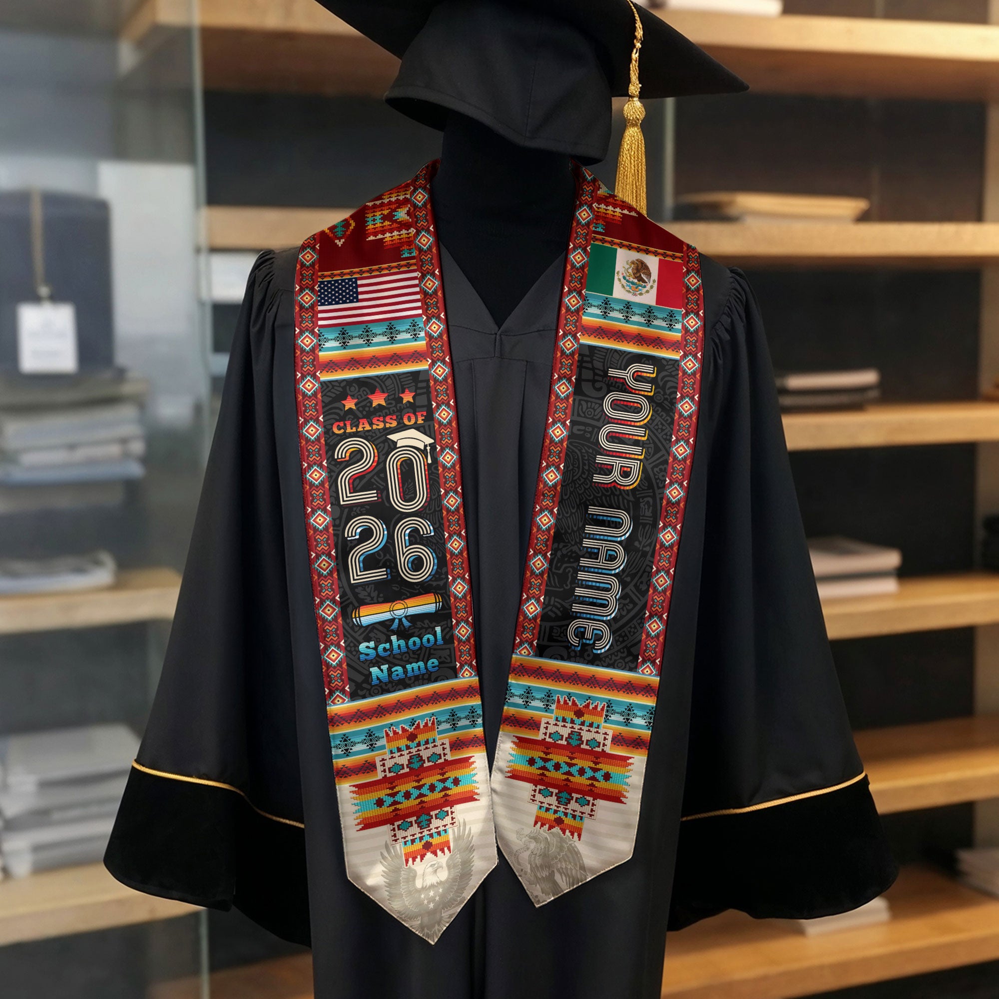 Mexican Graduation Sash 2026, Mexico Graduation Stole, Flag Custom Finish for Graduates