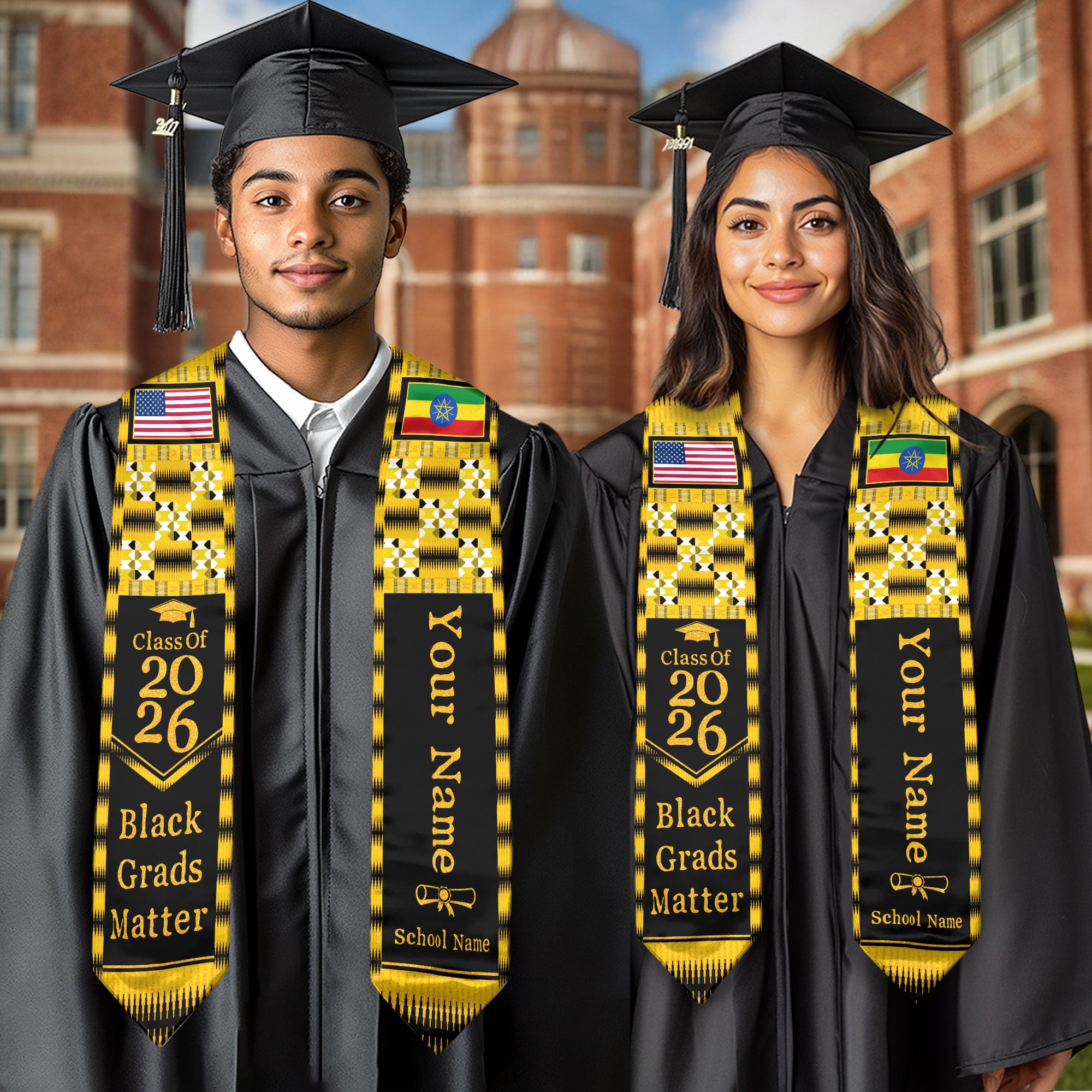 Customized Ethiopia Graduation Stole Featuring Heritage Flag Design, Graduation Sash for 2026
