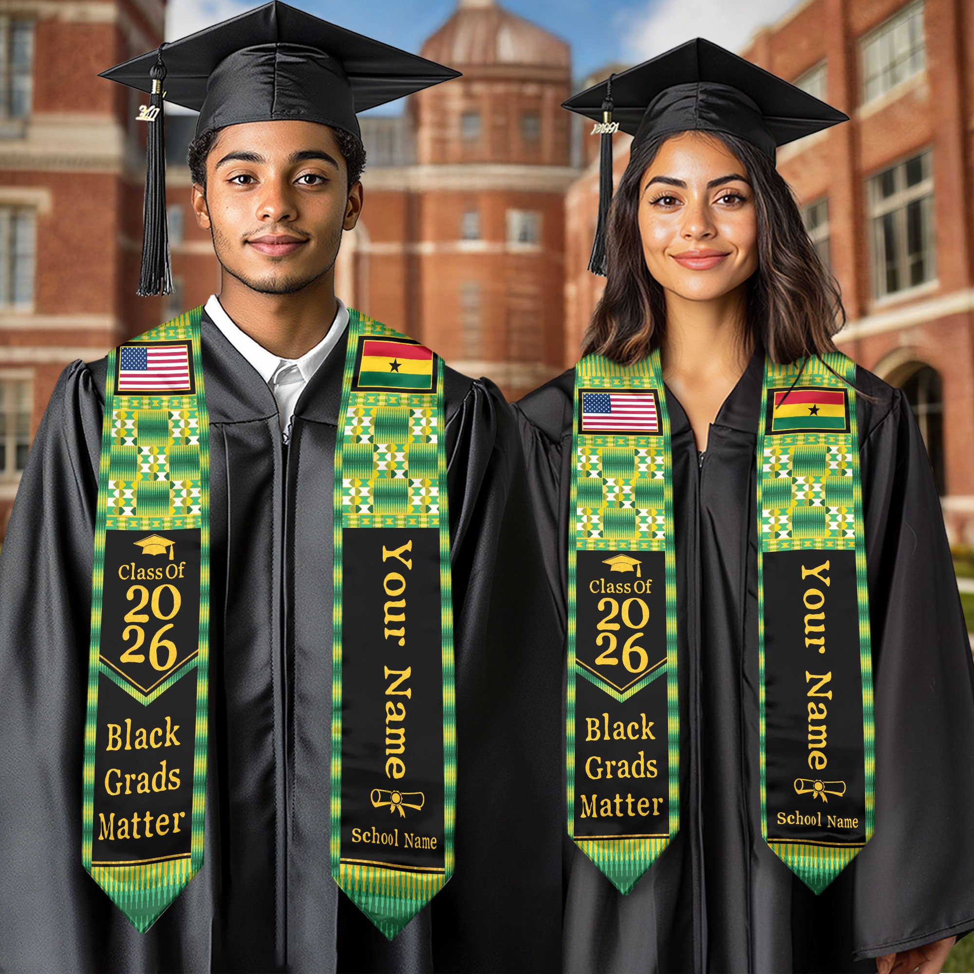 Customized Graduation Stole Ghana with National Flag Inspired Style, Graduation Sash for Class of 2026