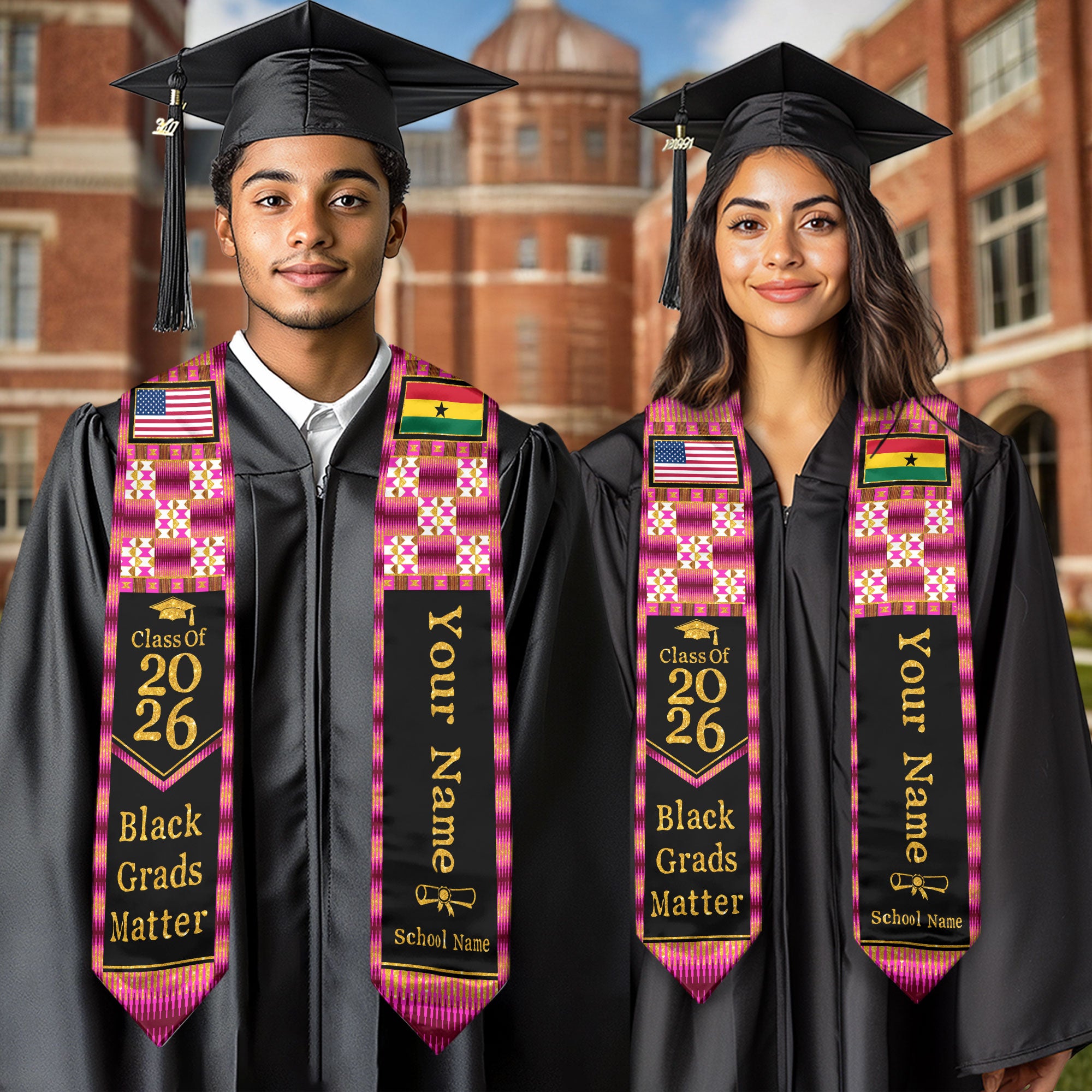 Customized Ghana Graduation Sash with Traditional Flag Motif, Ceremony Stole for Class of 2026