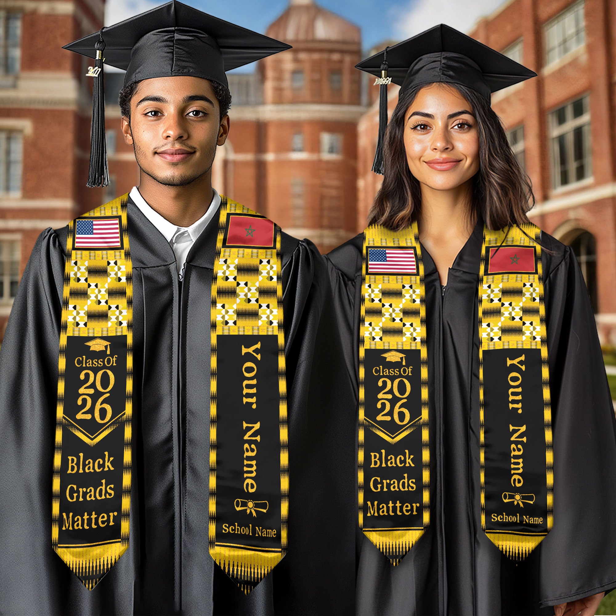 Customized Morocco Graduation Stole Featuring Heritage Flag Identity, Graduation Sash for 2026