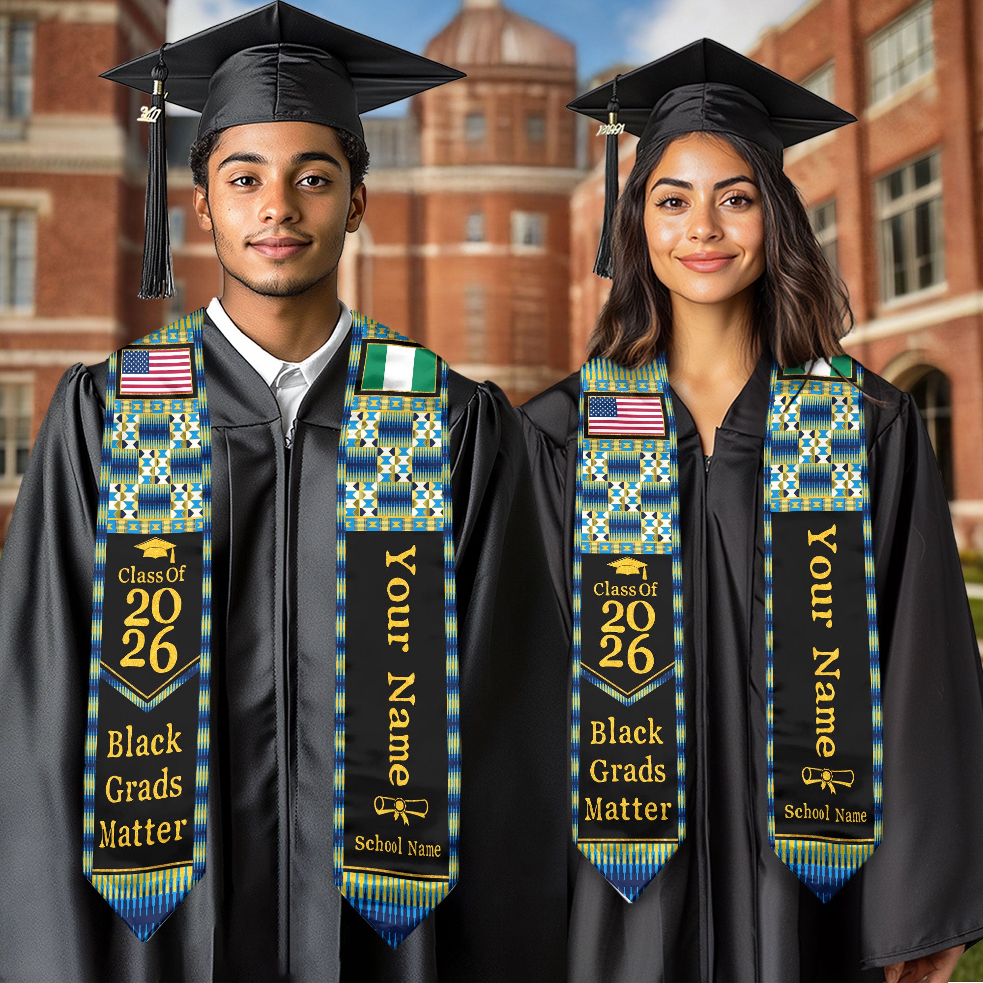 Customized Nigeria Graduation Stole Featuring Nigerian Flag Heritage Style, Graduation Sash for Class of 2026