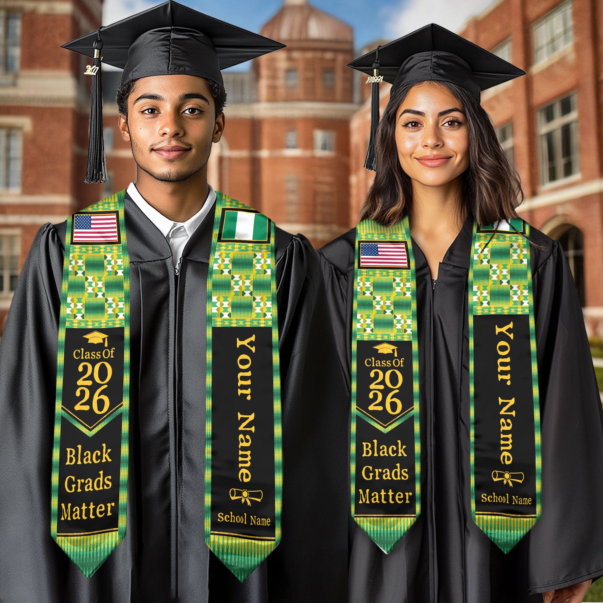 Customized Nigerian Graduation Stole with National Flag Inspired Design, Graduation Sash Class of 2026