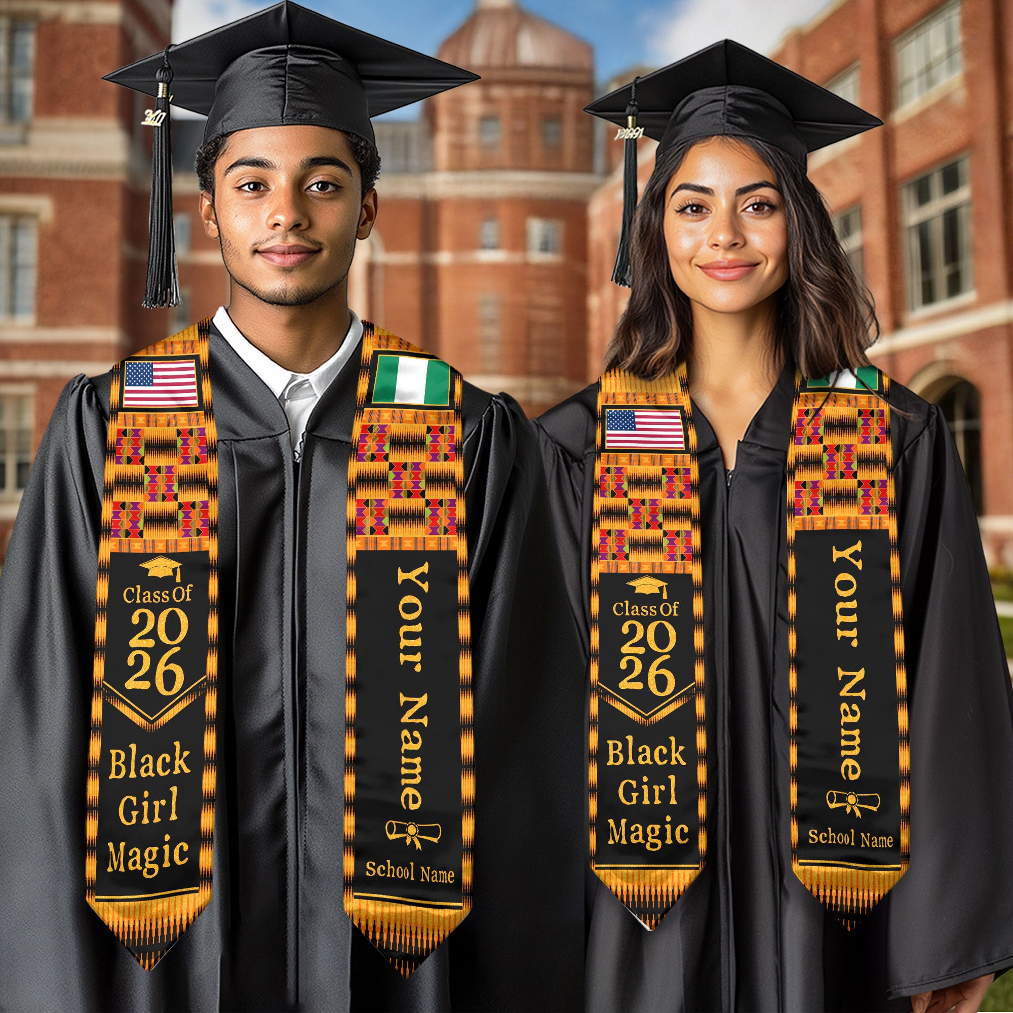 Customized Graduation Stole Nigeria Highlighting Cultural Flag Pride, Graduation Sash for Class of 2026