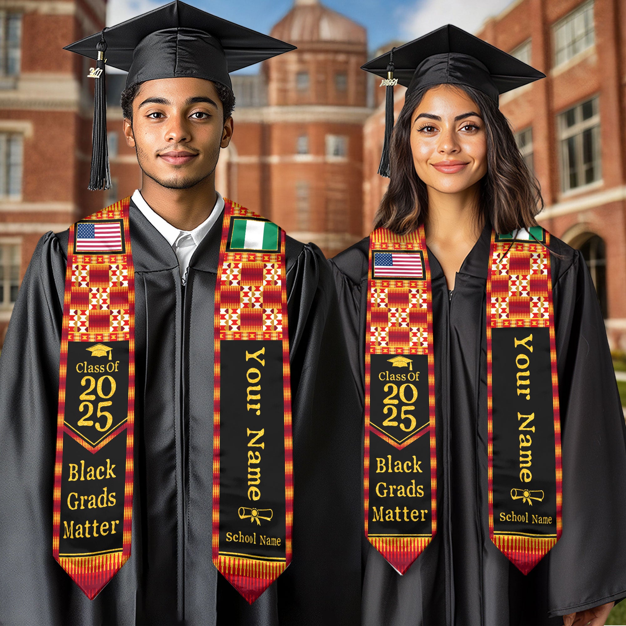 Customized Nigerian Graduation Sash with Heritage Flag Motif, Ceremony Stole Class of 2026